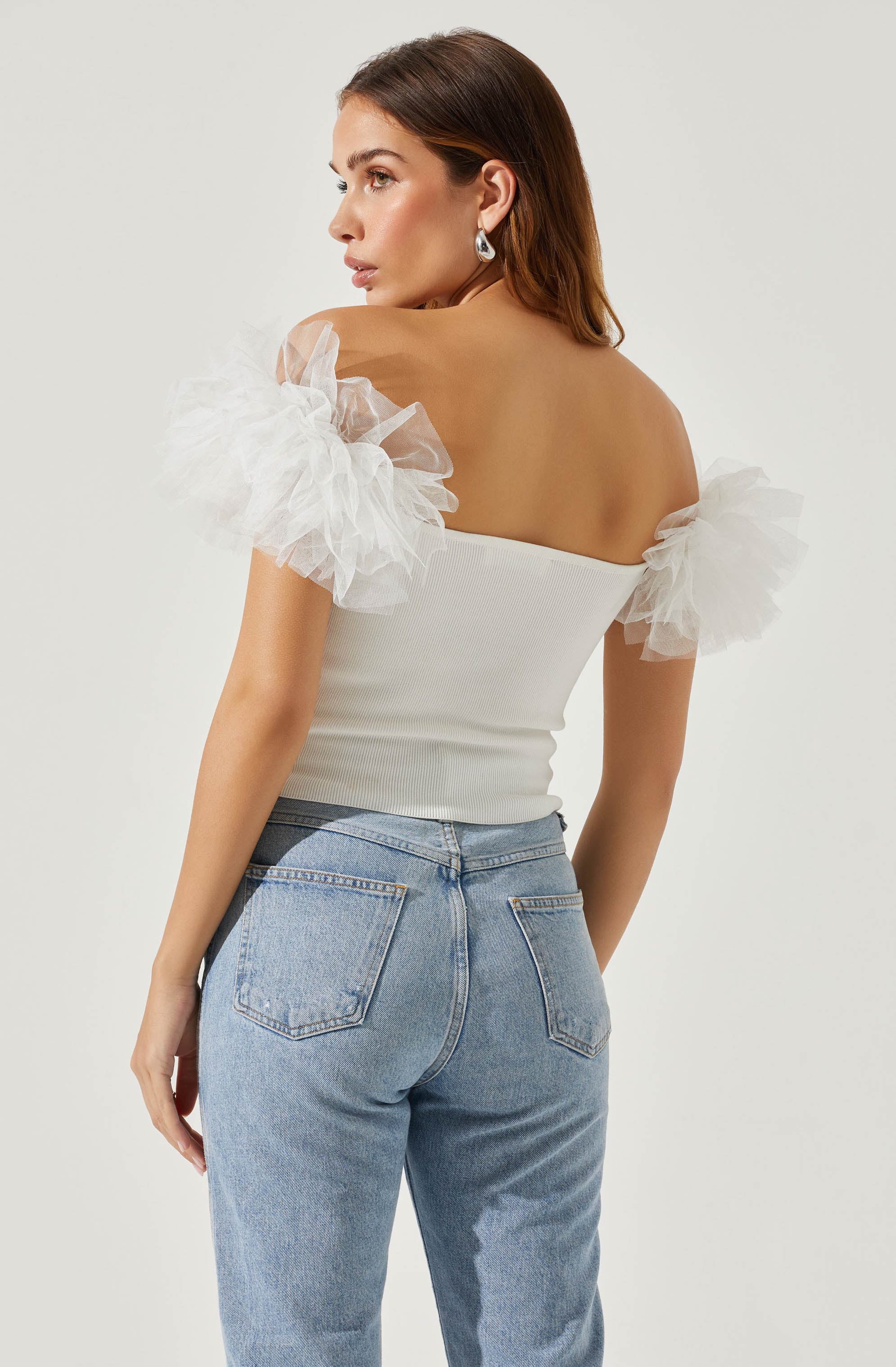 Calla Off Shoulder Tulle Sleeve Sweater-Aljck