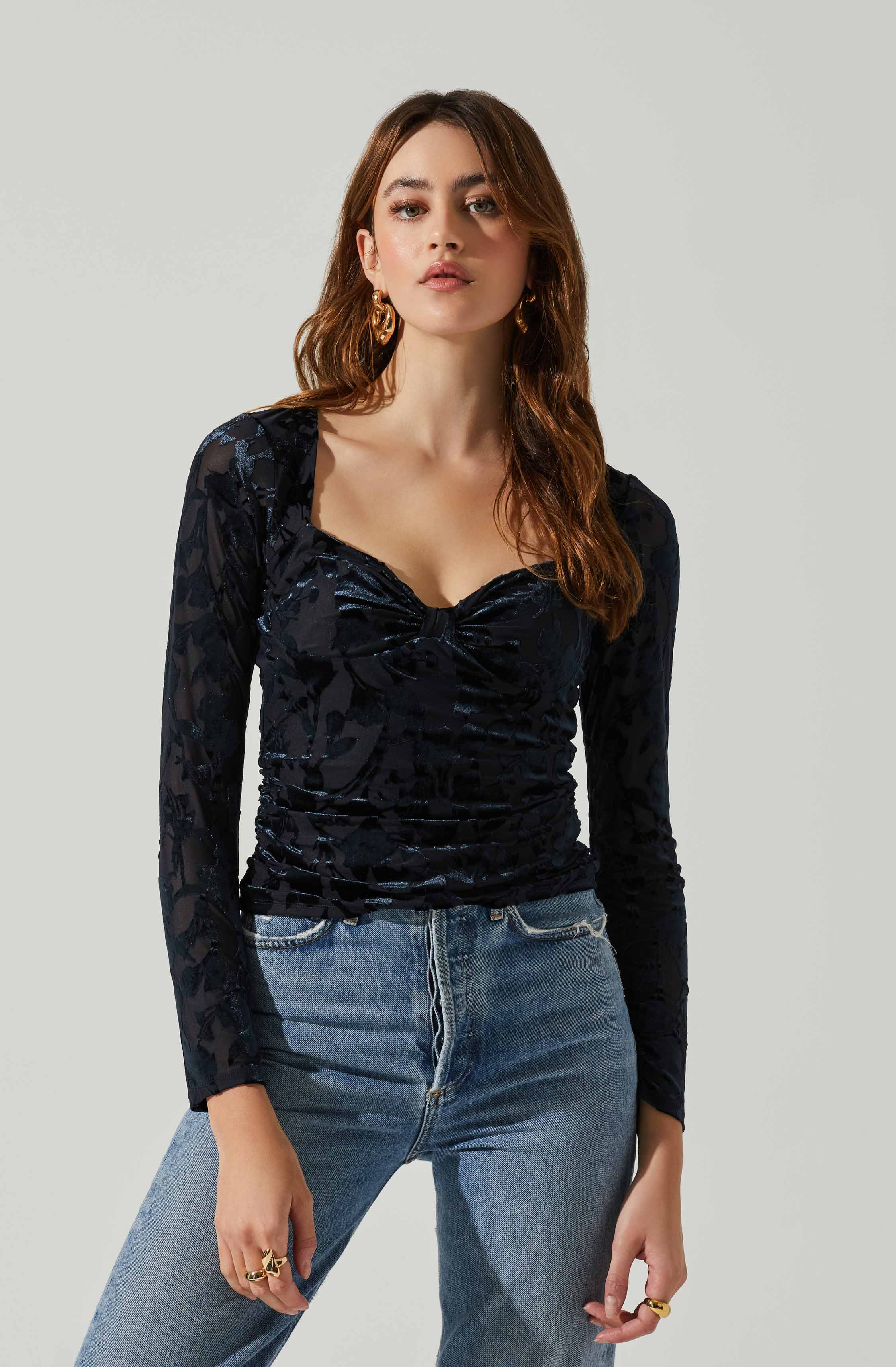 Ren Velvet Burnout Long Sleeve Top-Aljck