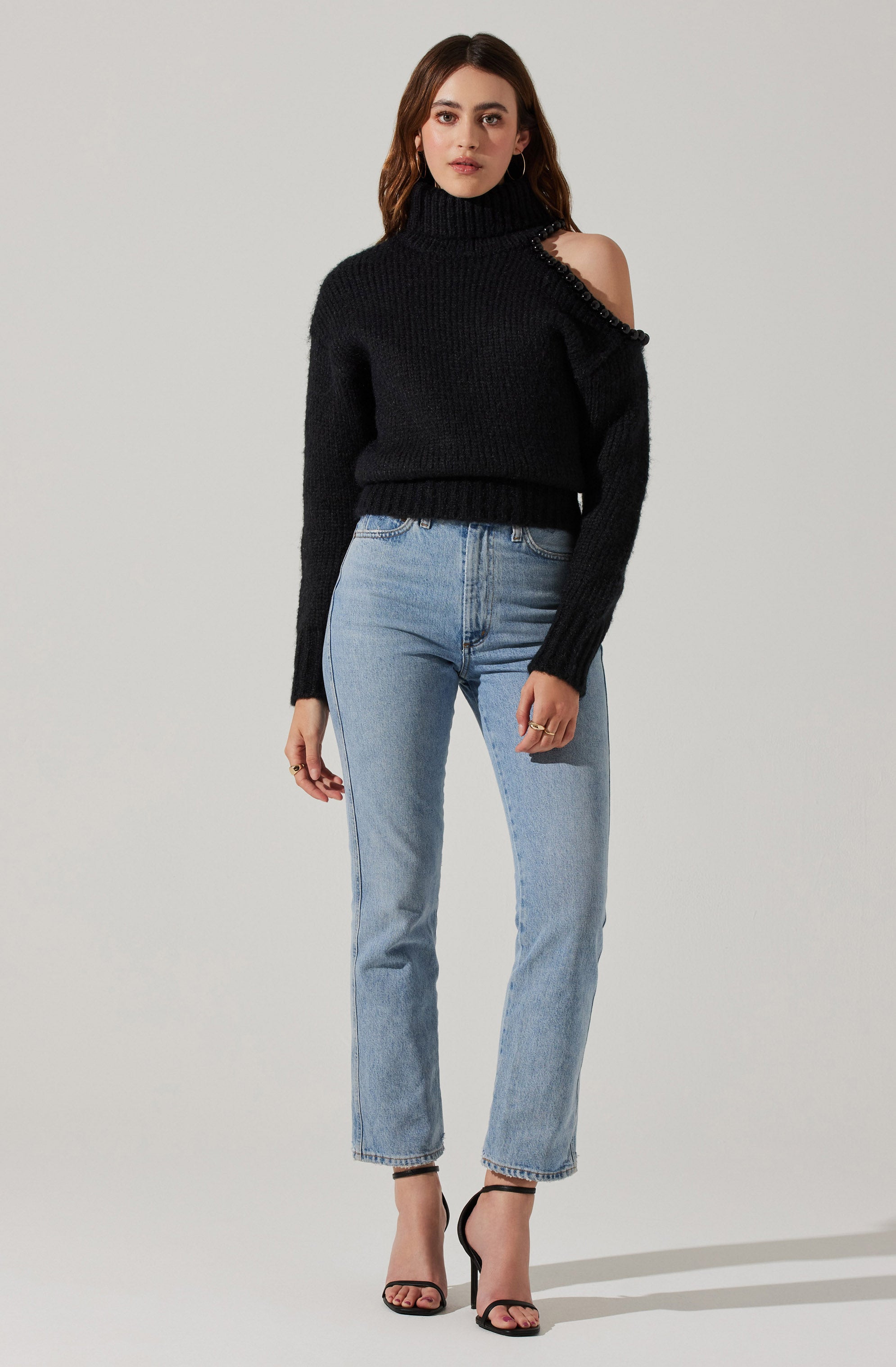 Lynn Embellished Cold Shoulder Turtleneck Sweater-Aljck