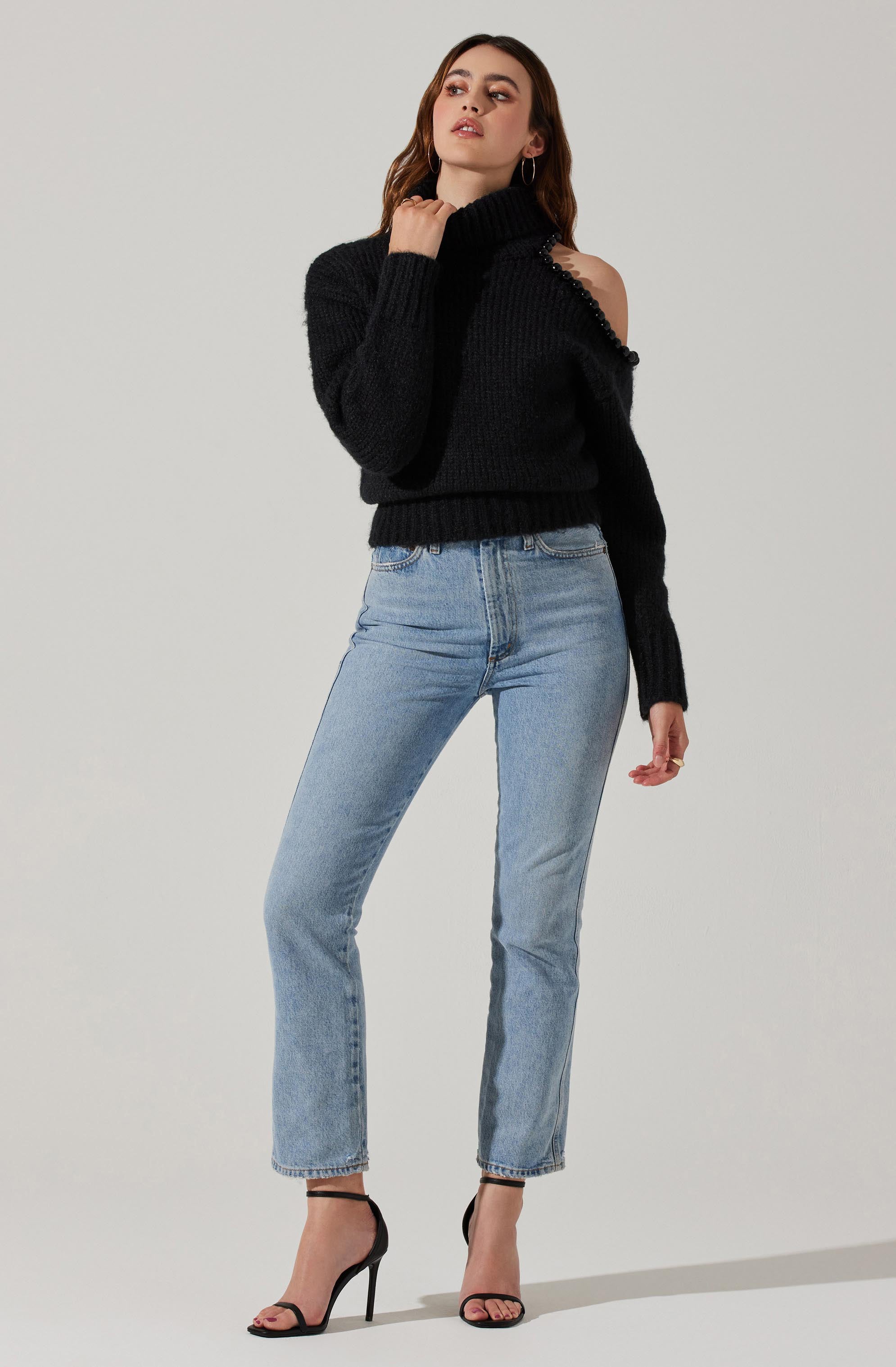 Lynn Embellished Cold Shoulder Turtleneck Sweater-Aljck