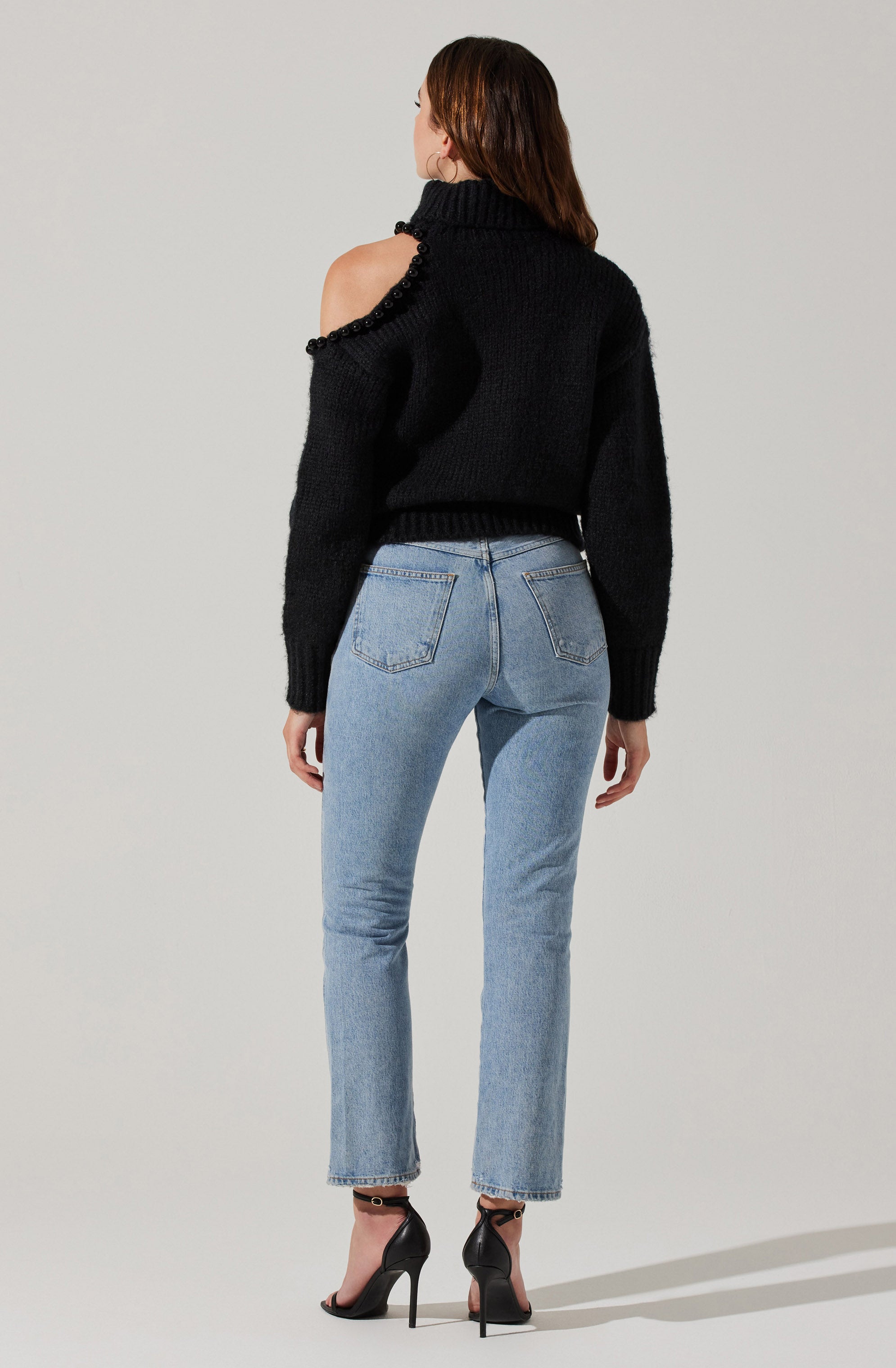 Lynn Embellished Cold Shoulder Turtleneck Sweater-Aljck