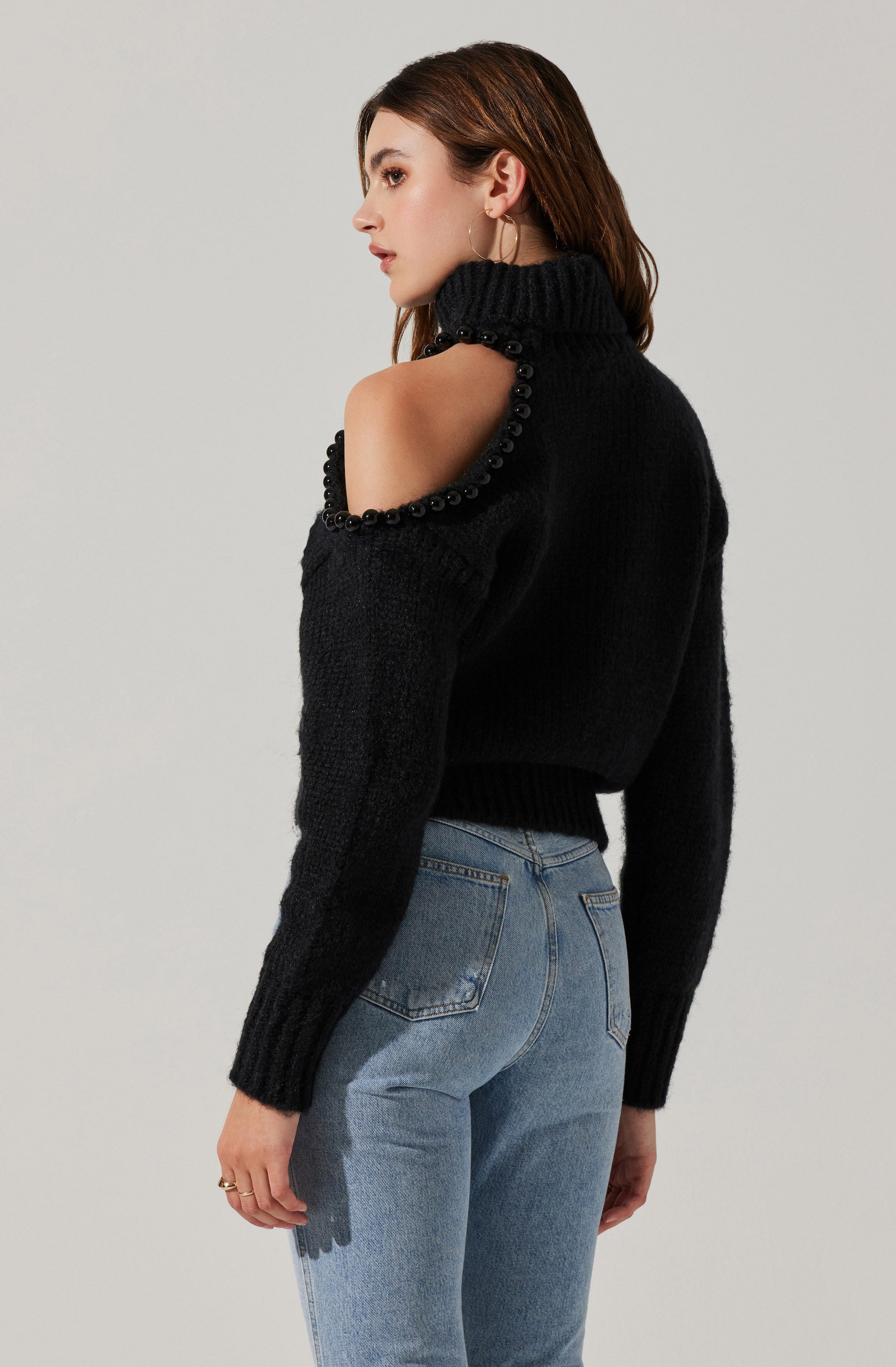 Lynn Embellished Cold Shoulder Turtleneck Sweater-Aljck