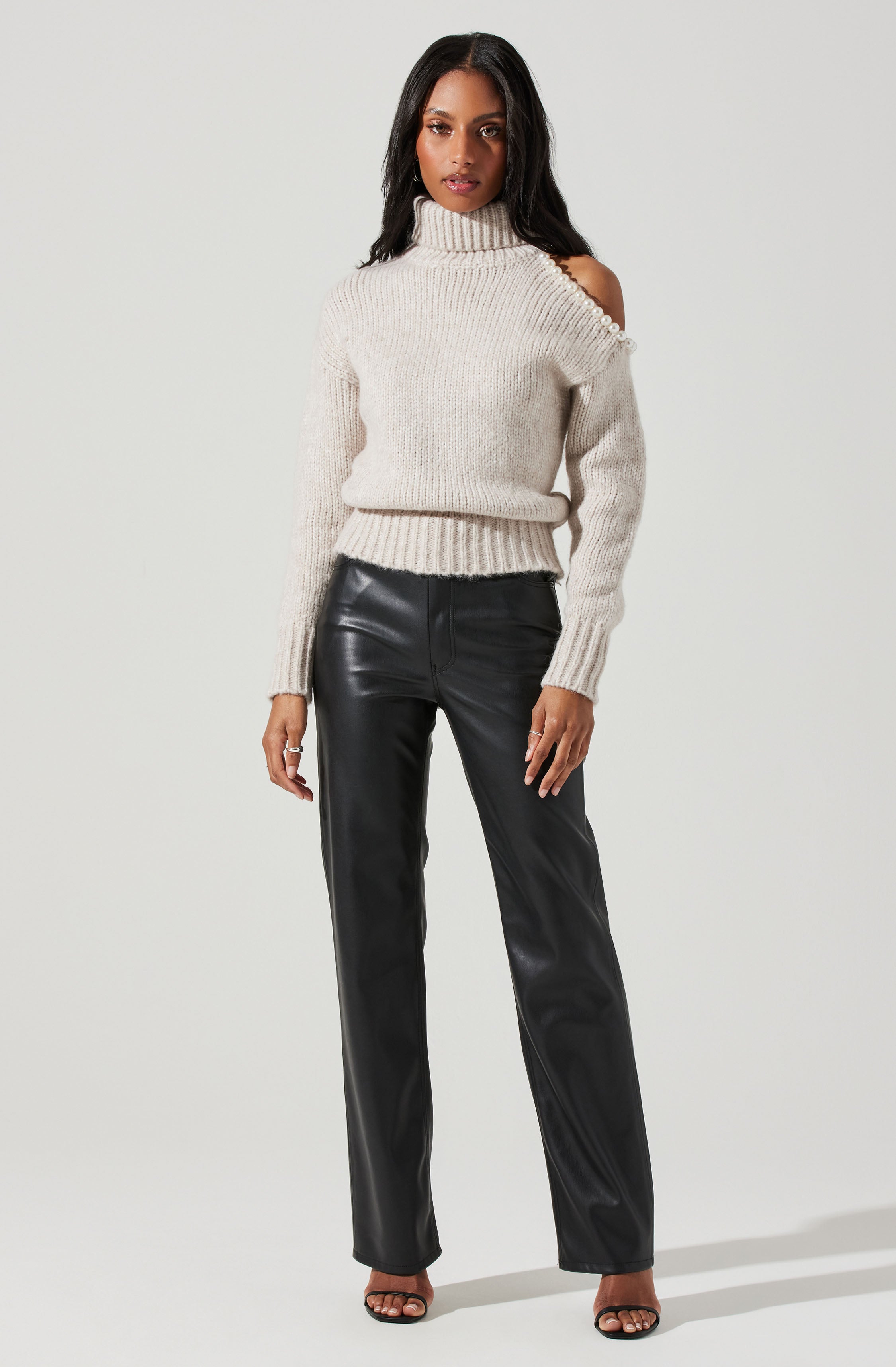 Lynn Embellished Cold Shoulder Turtleneck Sweater-Aljck