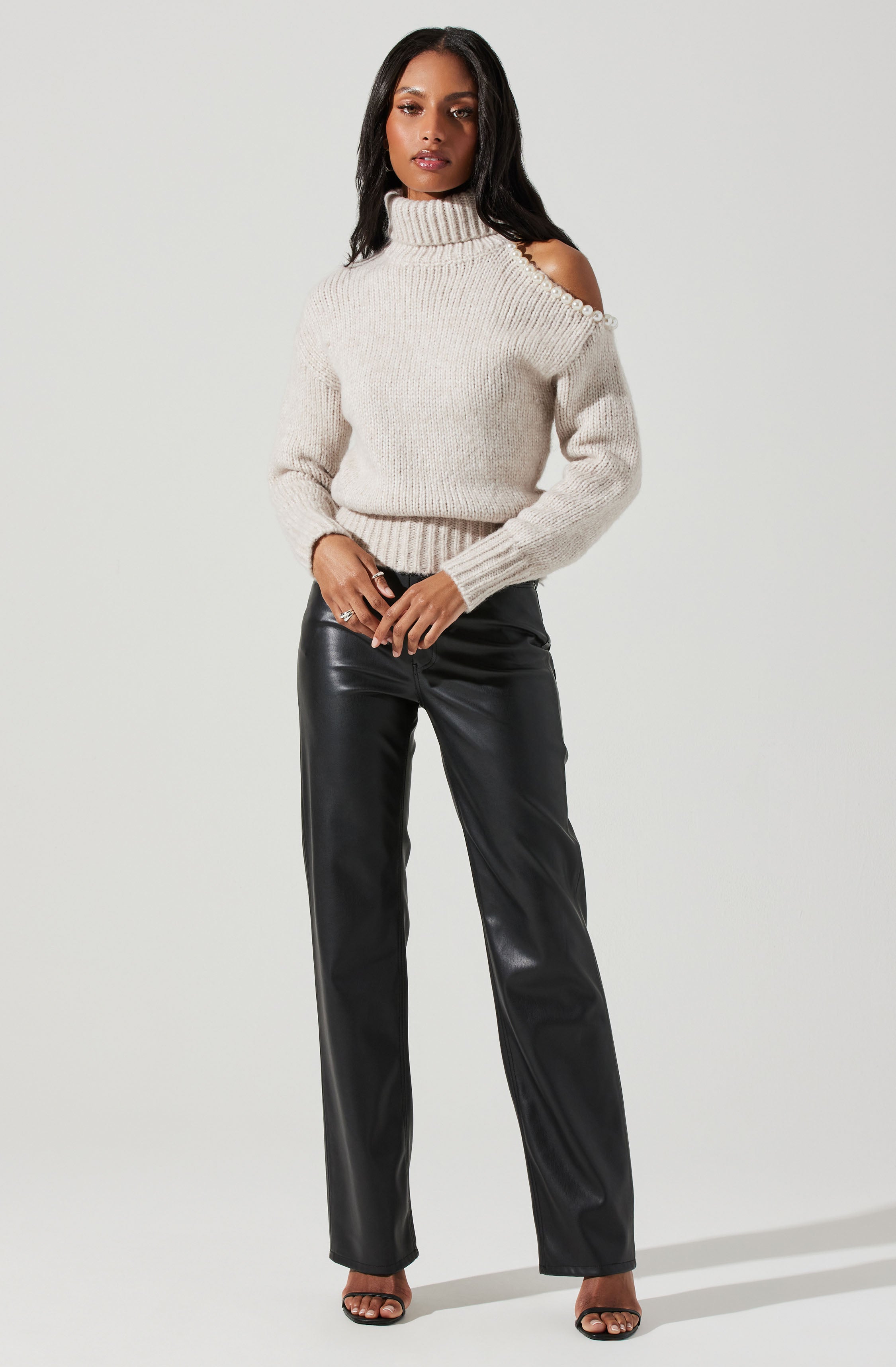 Lynn Embellished Cold Shoulder Turtleneck Sweater-Aljck