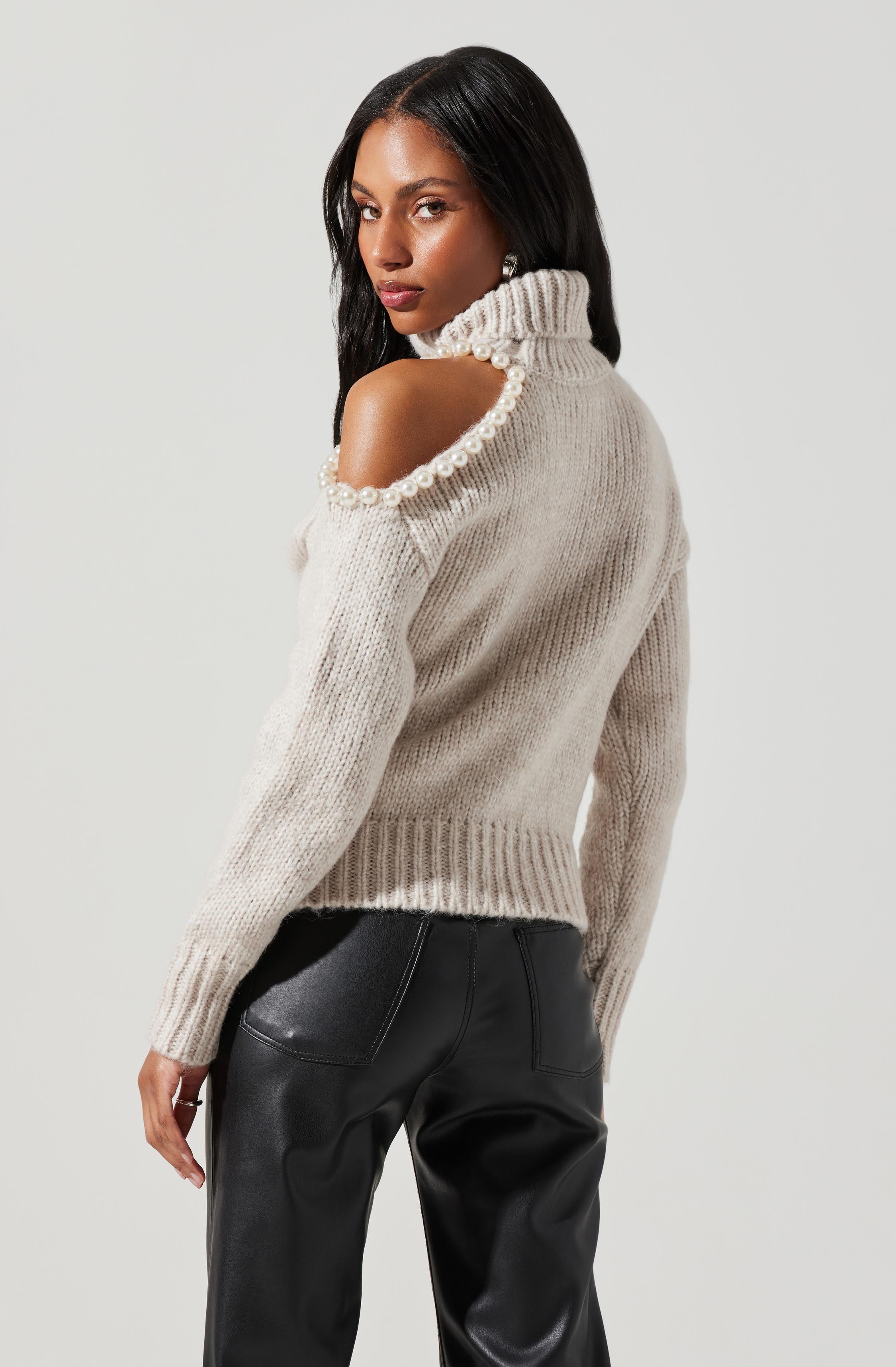 Lynn Embellished Cold Shoulder Turtleneck Sweater-Aljck