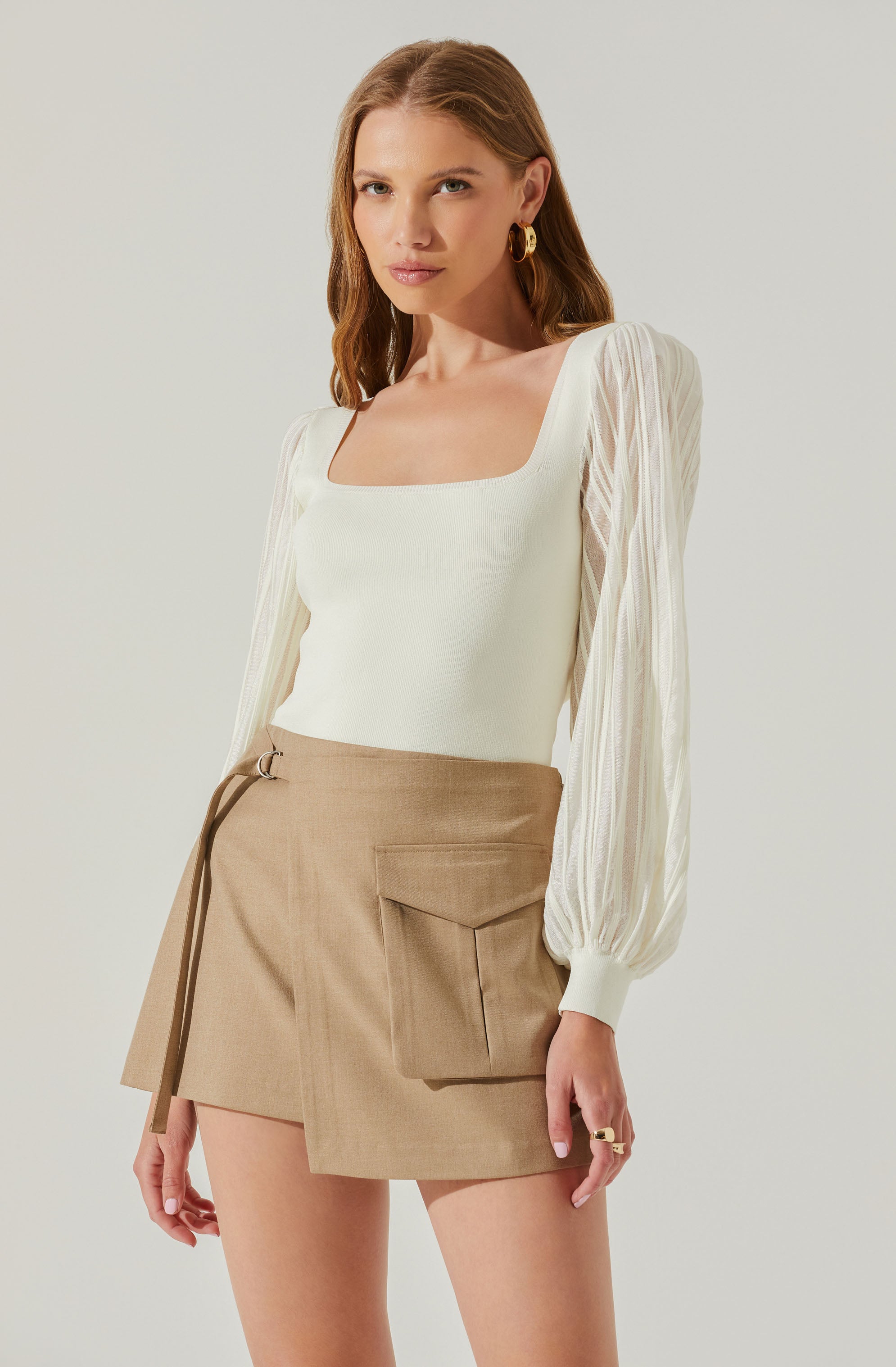 Kienna Square Neck Puff Sleeve Sweater-Aljck