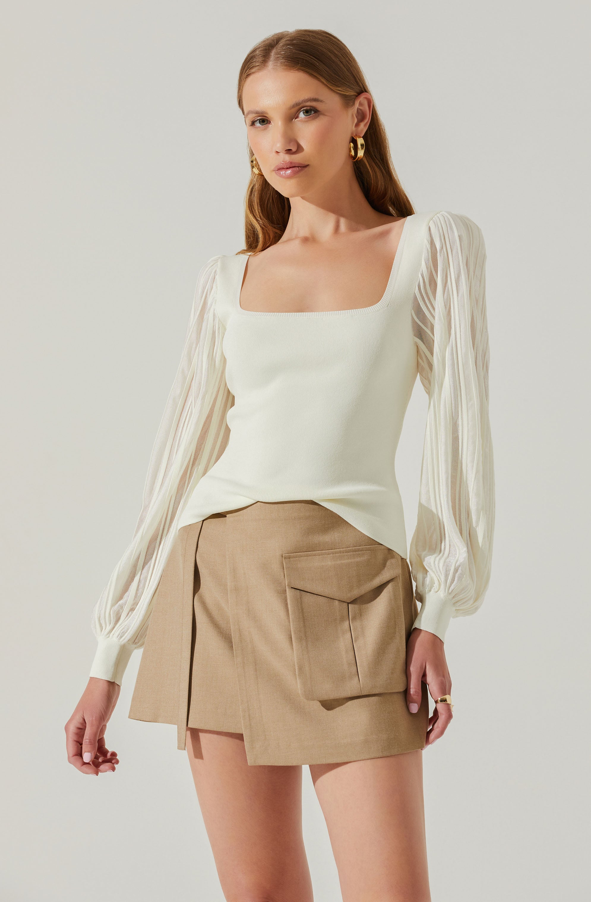 Kienna Square Neck Puff Sleeve Sweater-Aljck