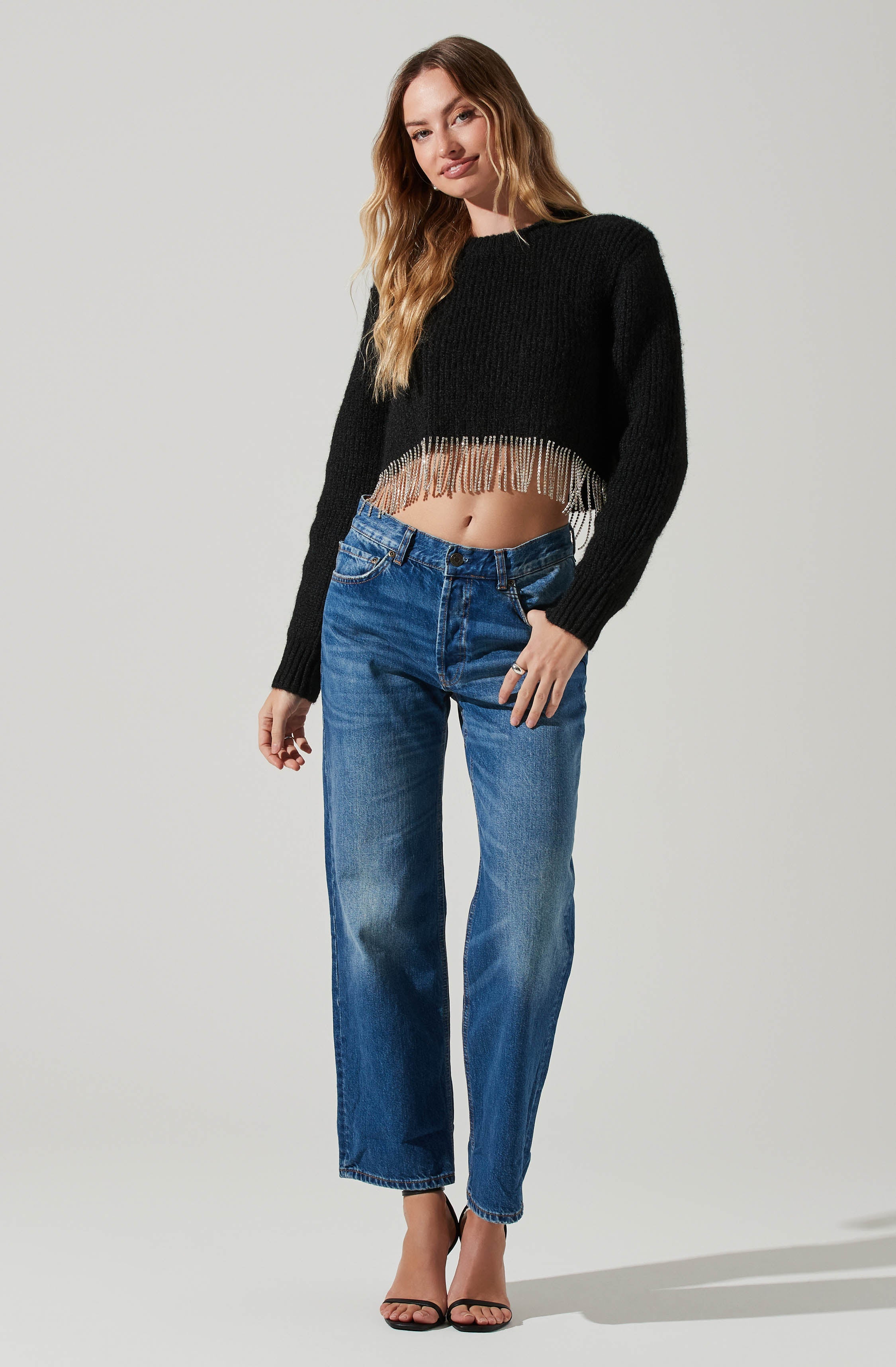 Palmer Rhinestone Fringe Sweater-Aljck