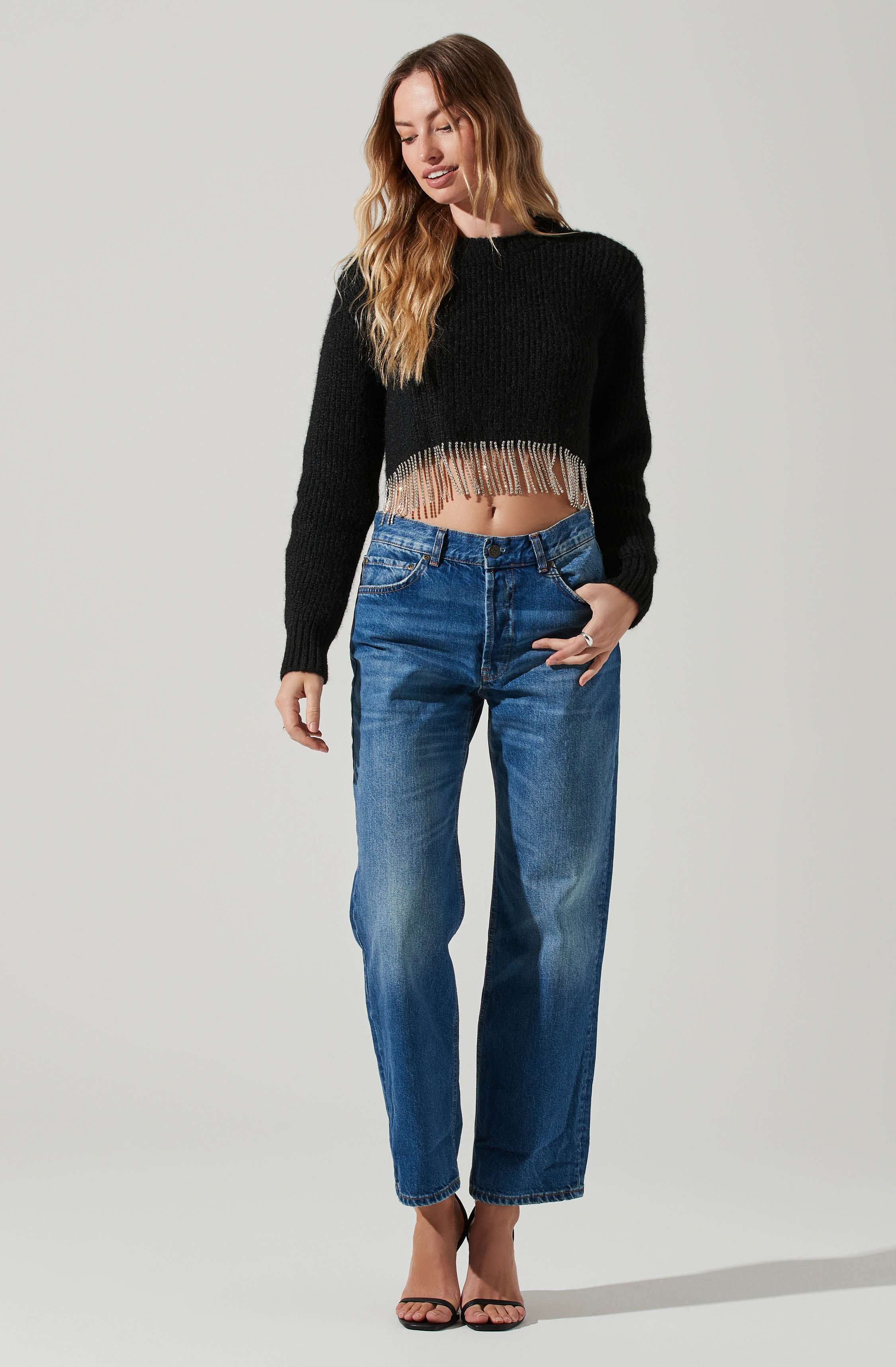 Palmer Rhinestone Fringe Sweater-Aljck