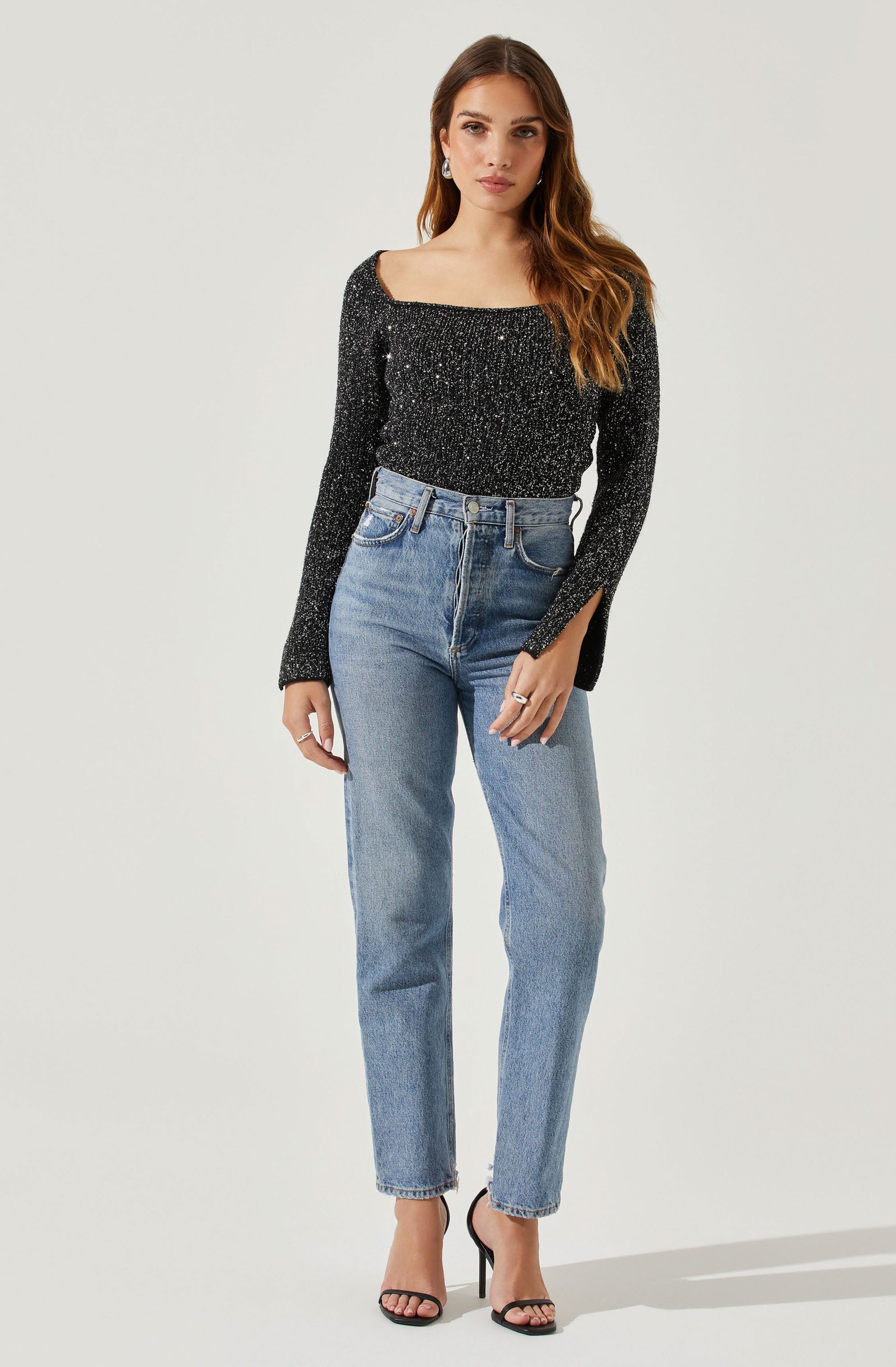 Marina Embellished Square Neck Sweater-Aljck