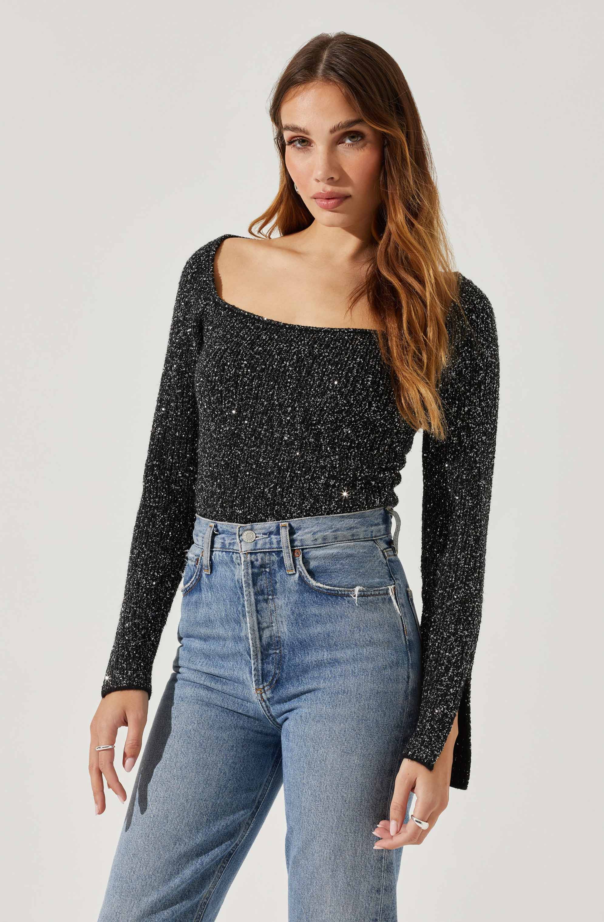 Marina Embellished Square Neck Sweater-Aljck