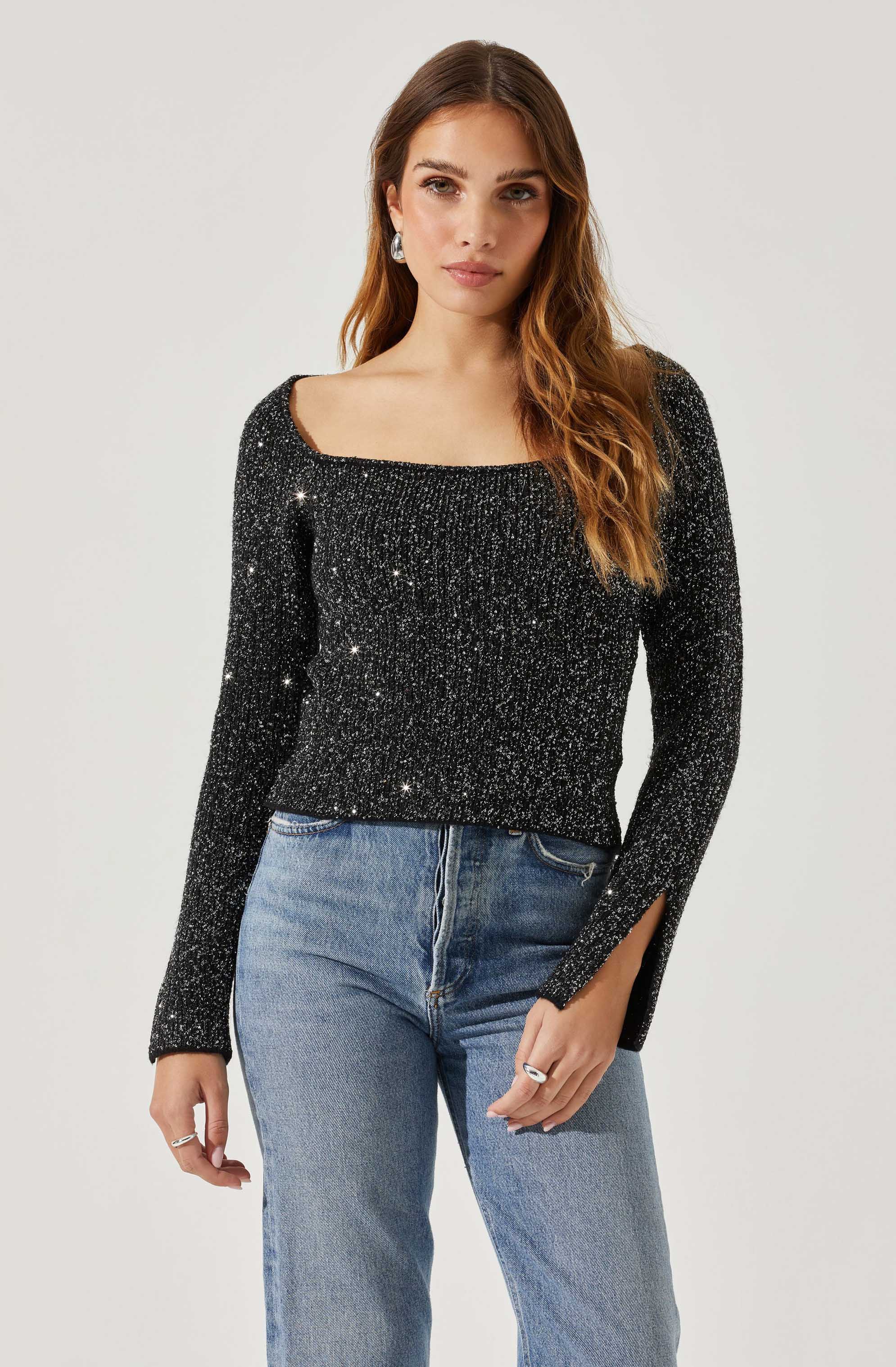 Marina Embellished Square Neck Sweater-Aljck