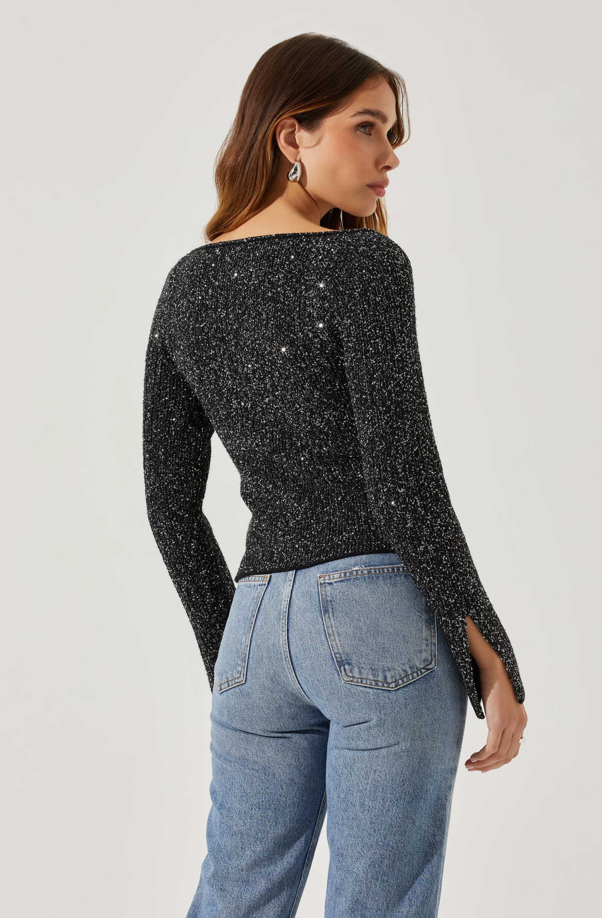 Marina Embellished Square Neck Sweater-Aljck