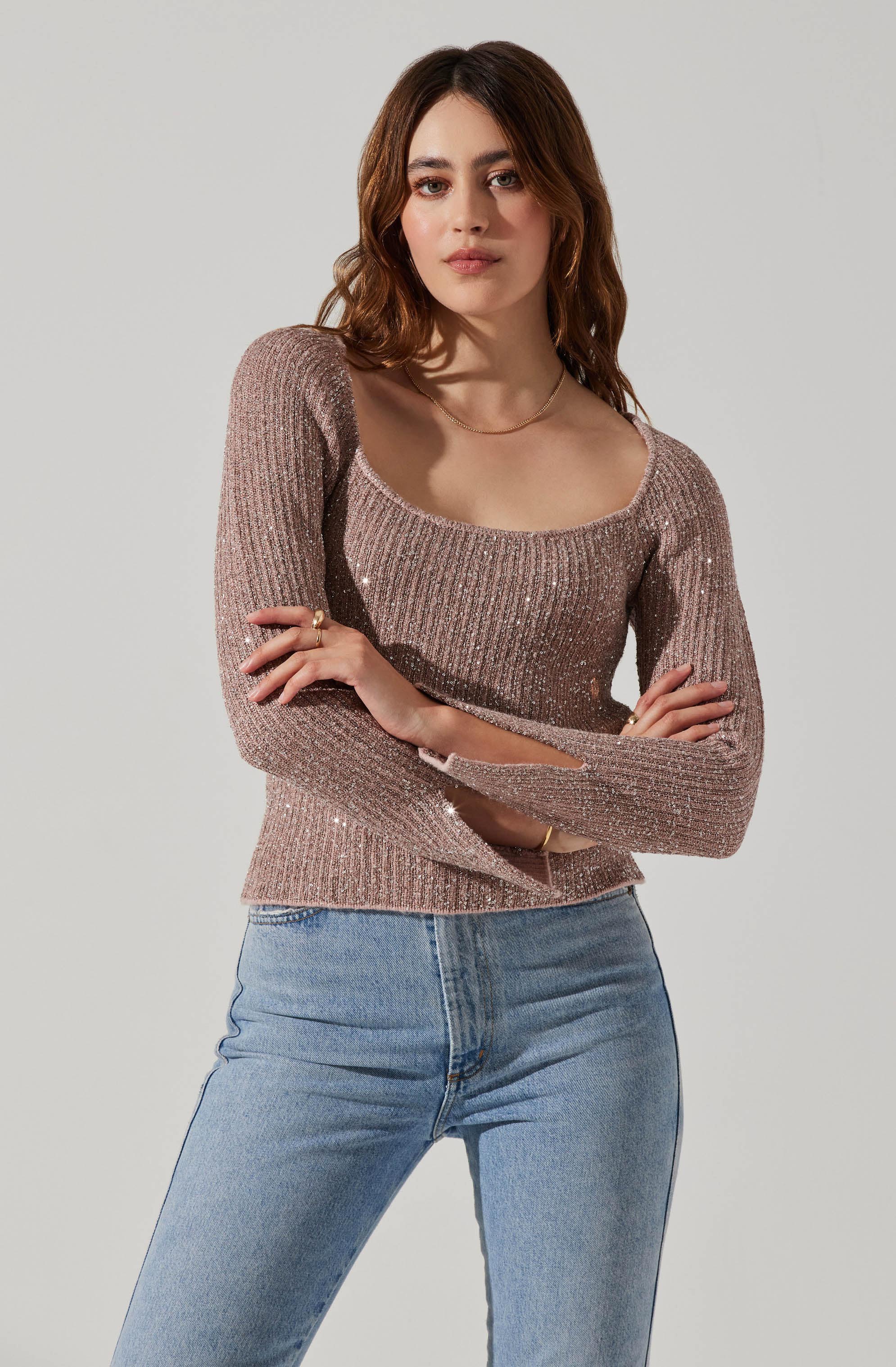 Marina Embellished Square Neck Sweater-Aljck