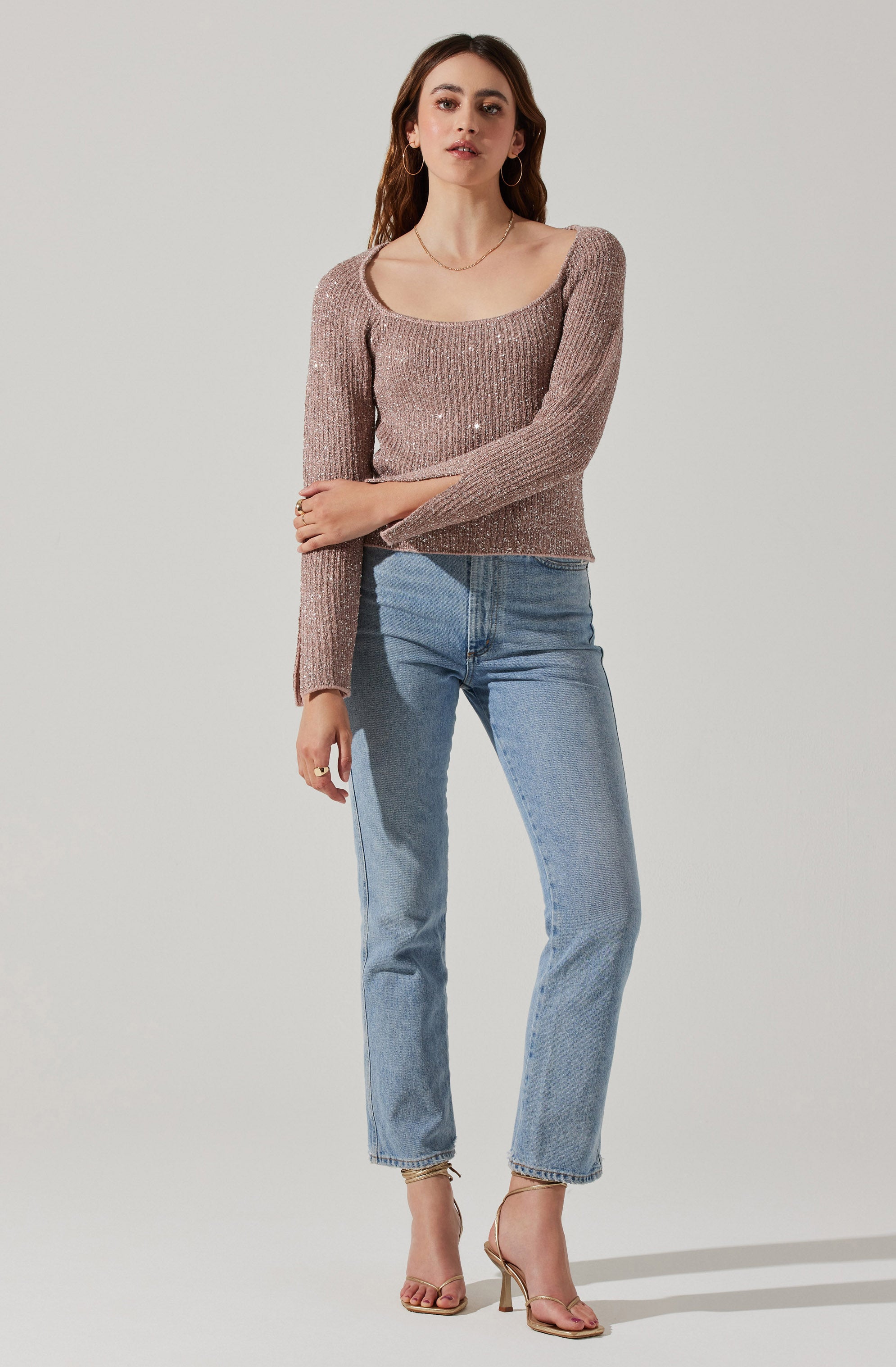 Marina Embellished Square Neck Sweater-Aljck
