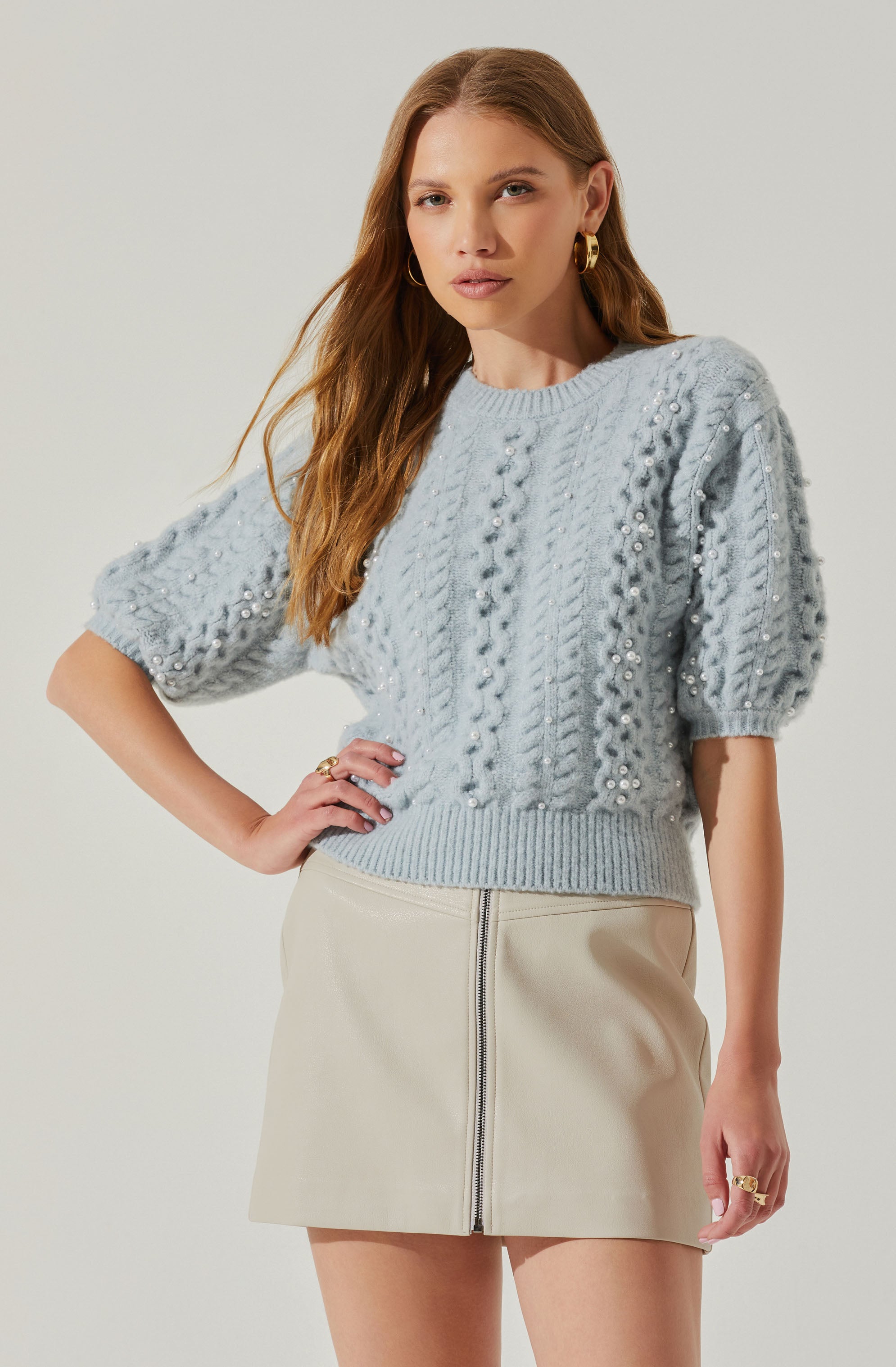 Koami Embellished Puff Sleeve Sweater-Aljck