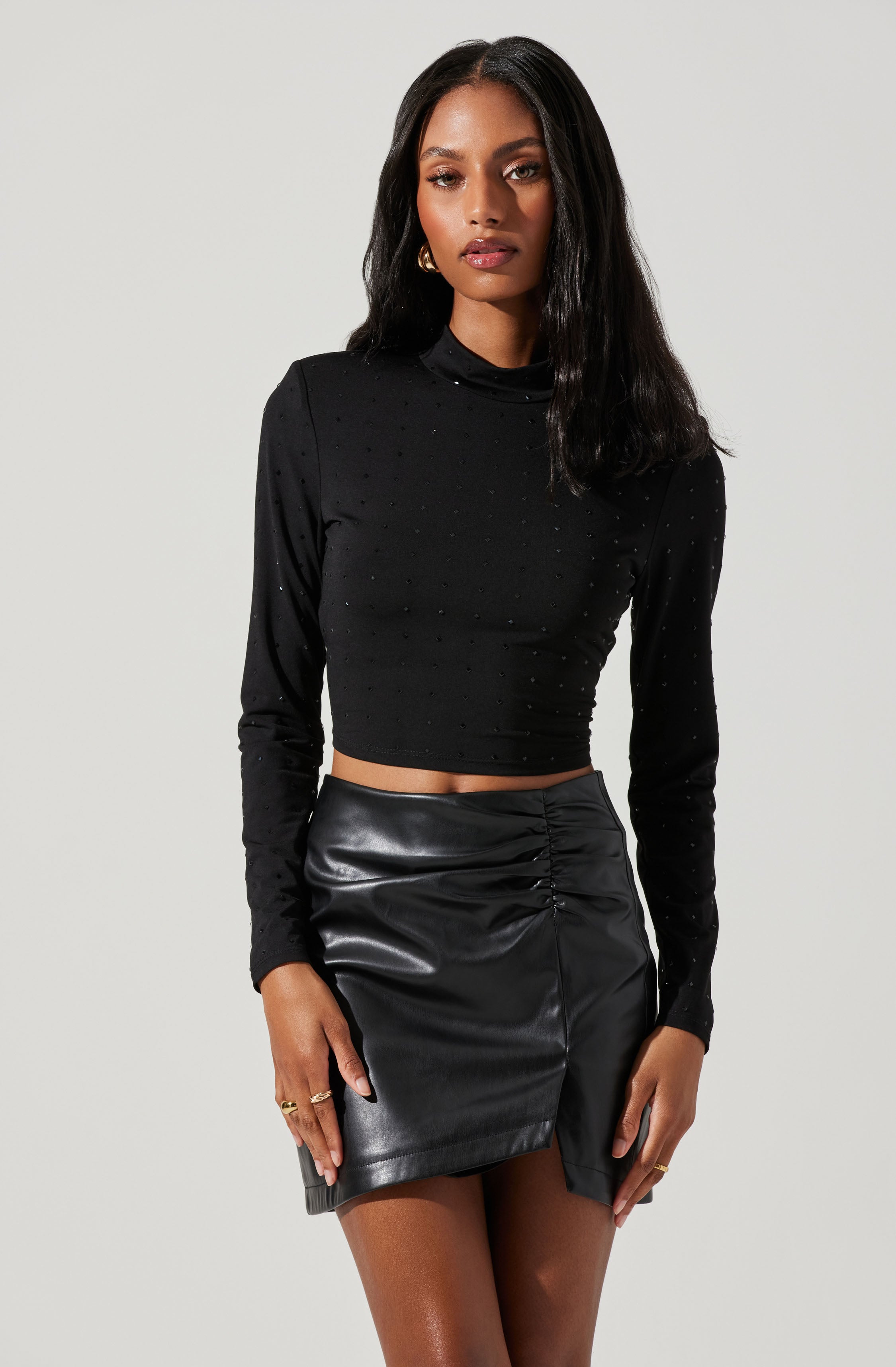 Esther Embellished Mock Neck Top-Aljck