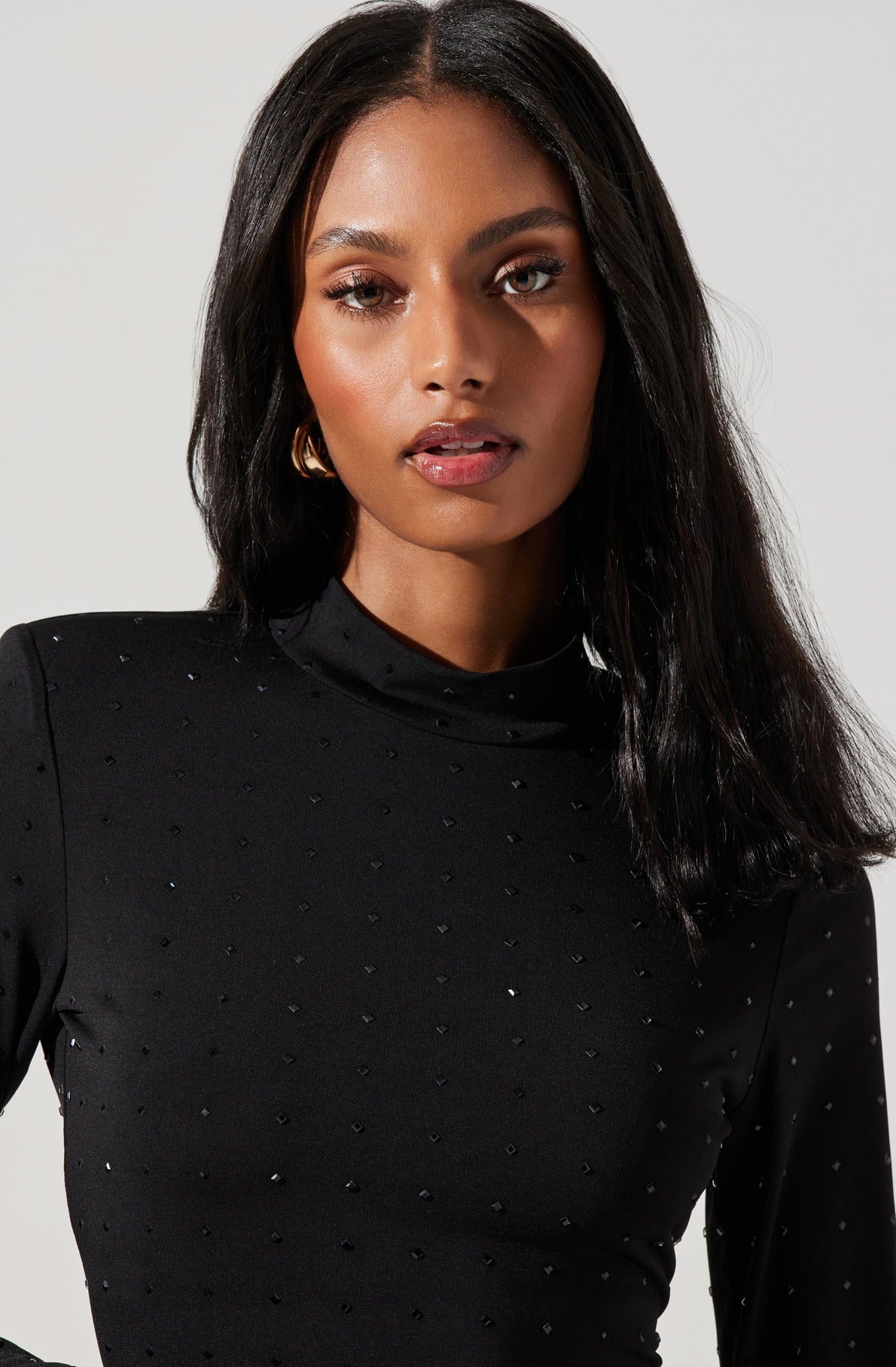 Esther Embellished Mock Neck Top-Aljck