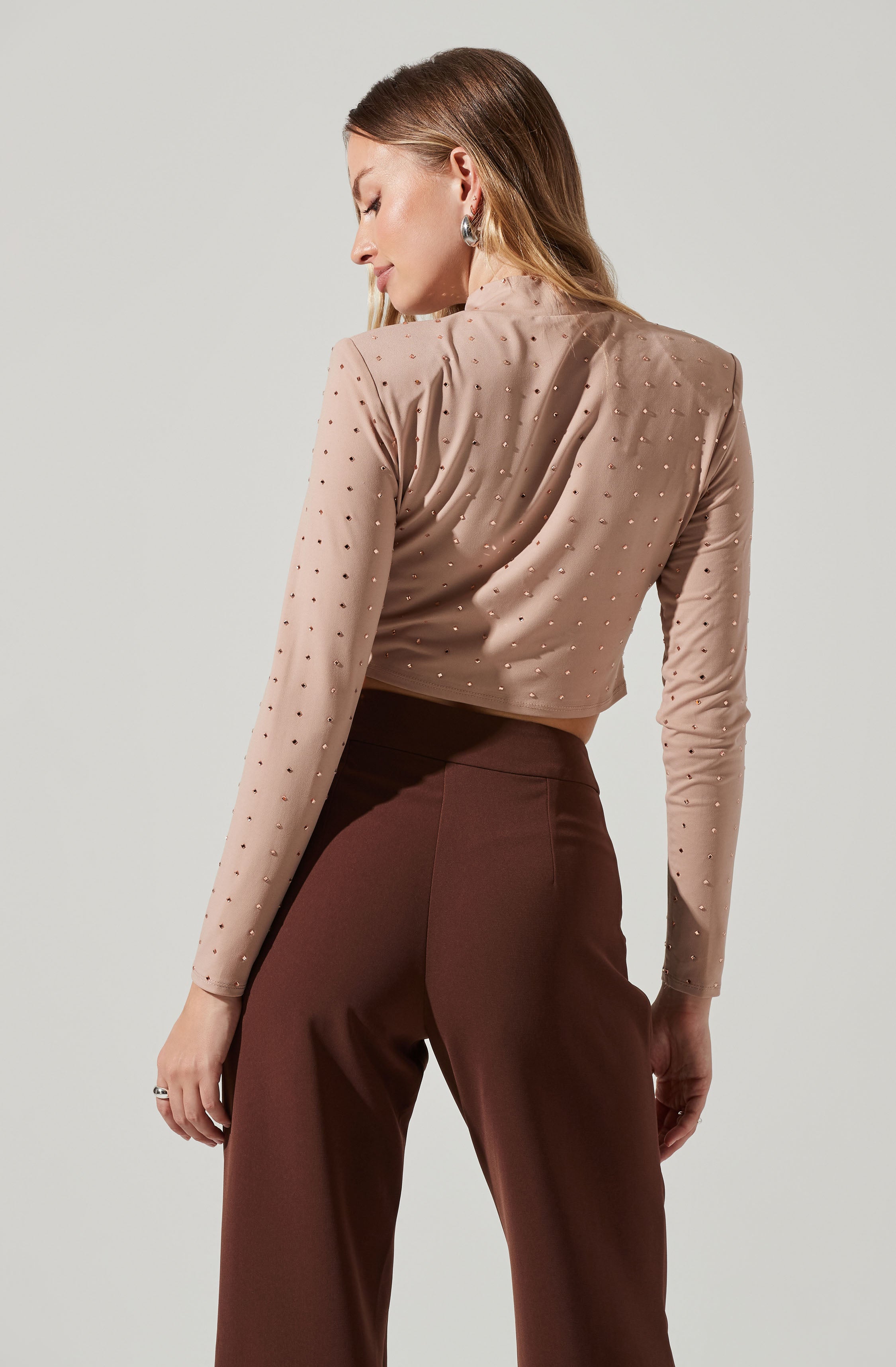 Esther Embellished Mock Neck Top-Aljck