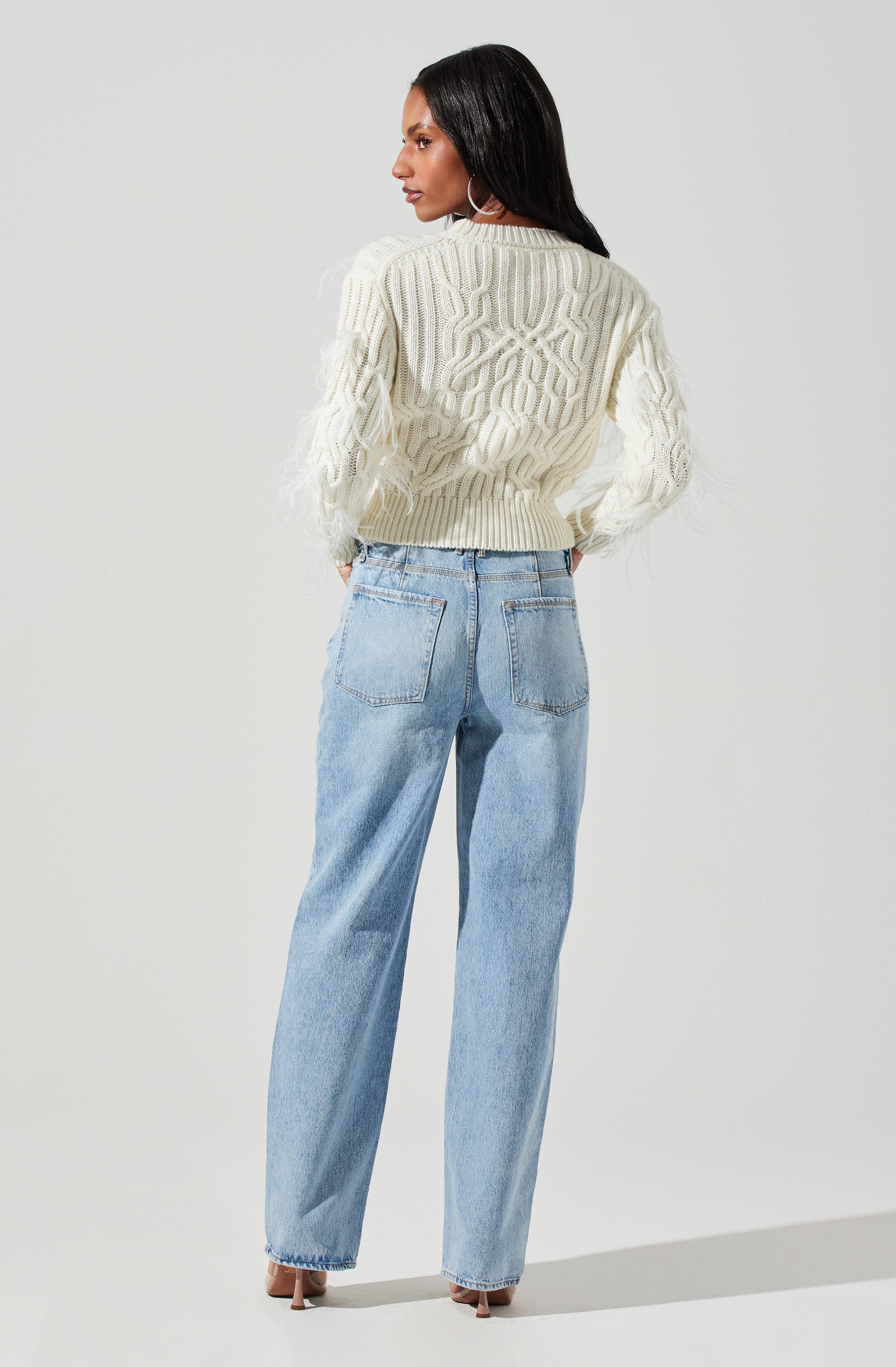 Almeida Feather Embellished Cable Knit Sweater-Aljck