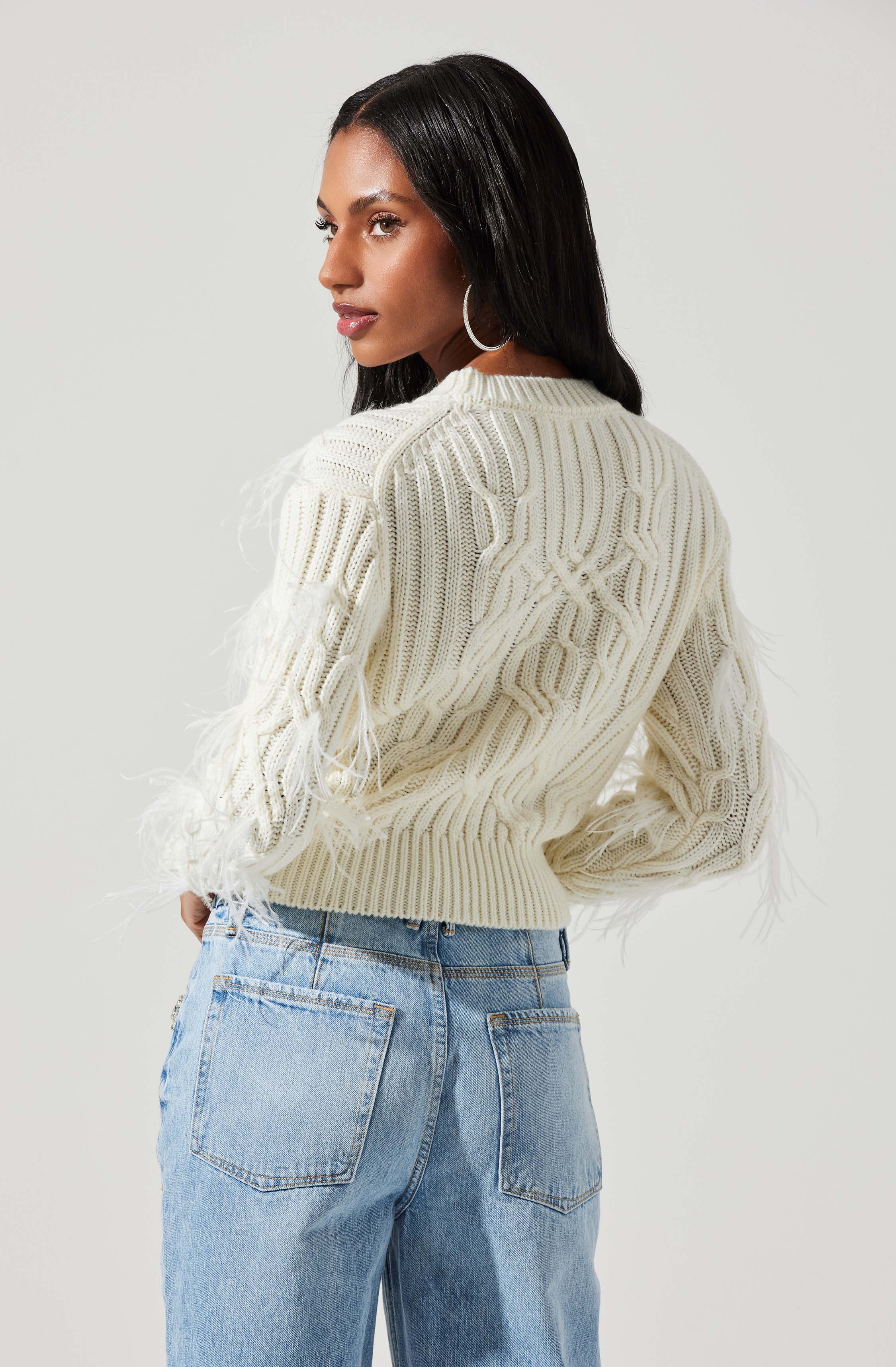 Almeida Feather Embellished Cable Knit Sweater-Aljck