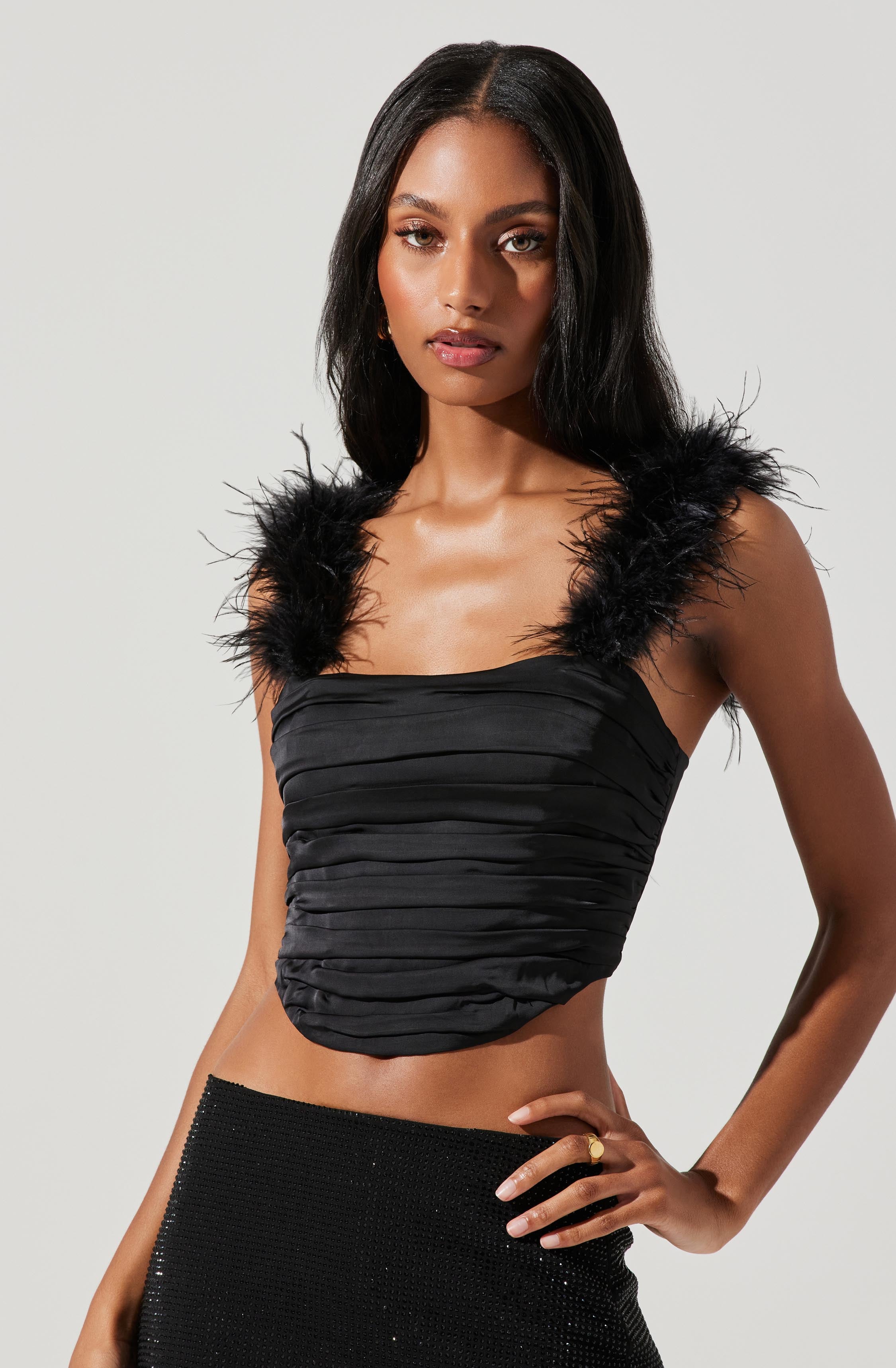 Taite Feather Trim Corset Top-Aljck