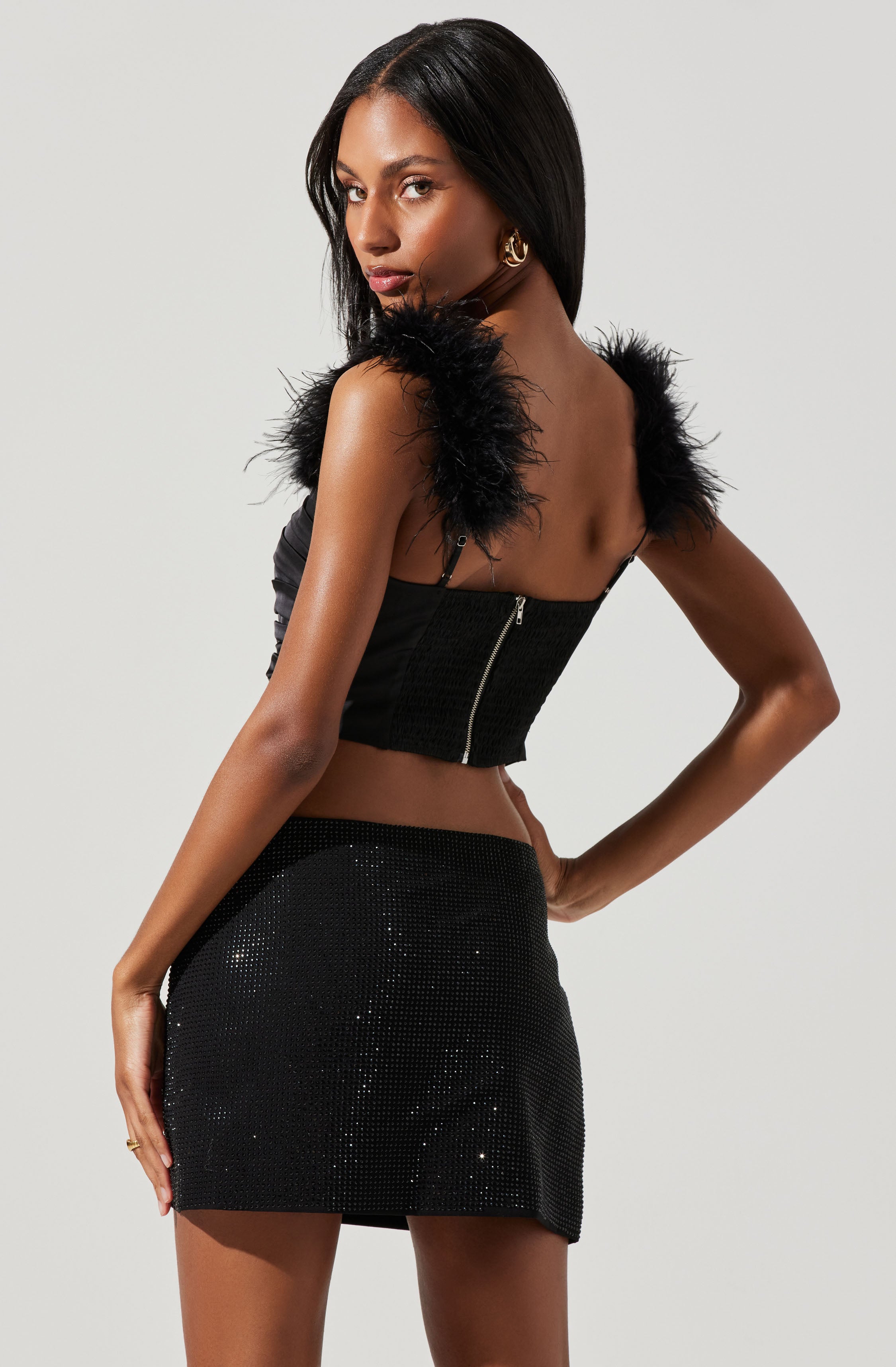 Taite Feather Trim Corset Top-Aljck