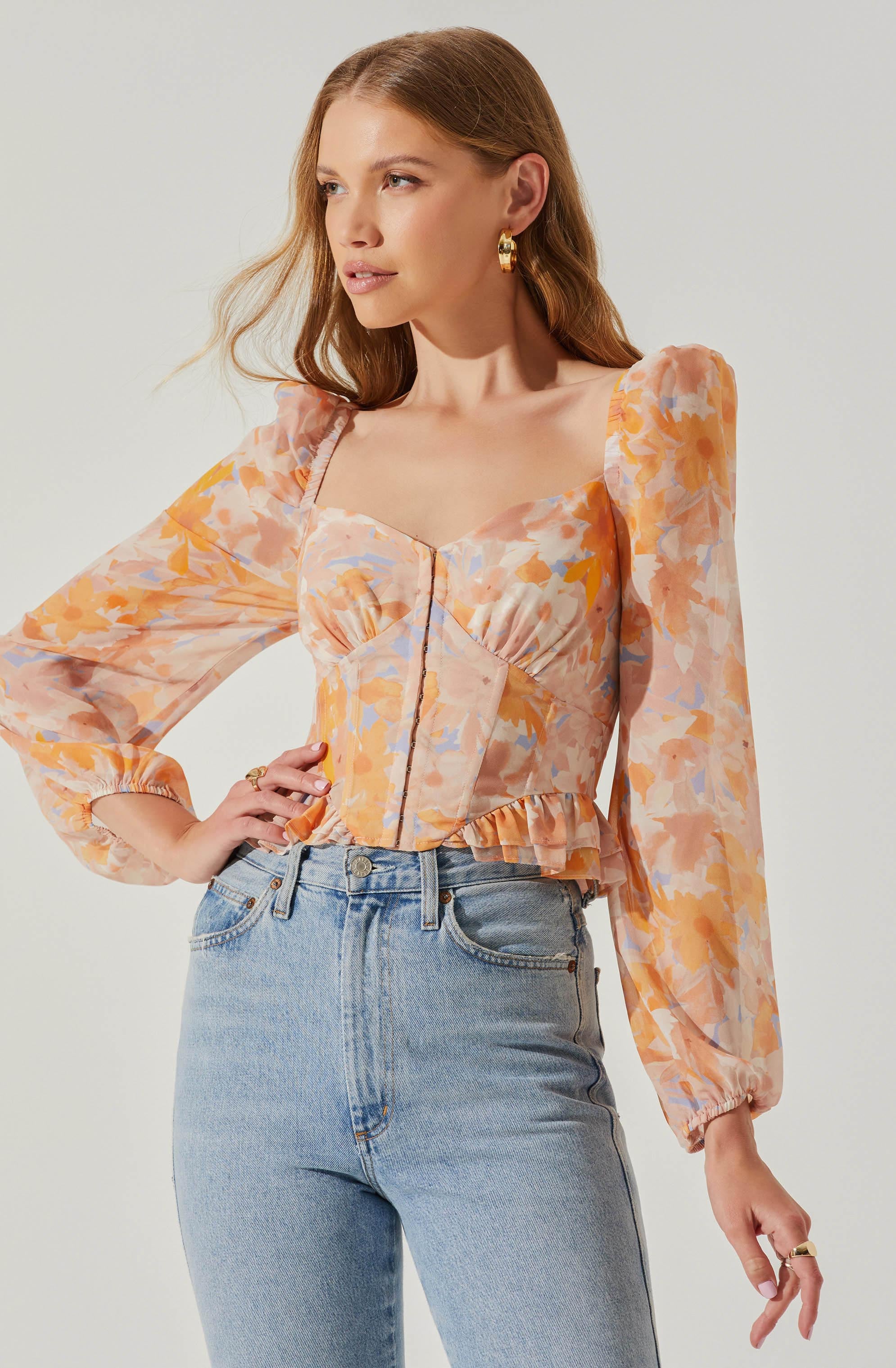 Pridget Floral Corset Puff Sleeve Top-Aljck