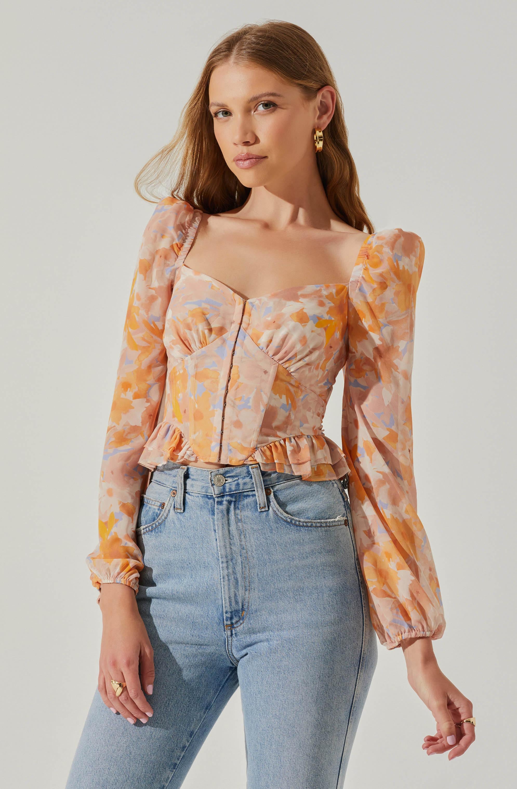 Pridget Floral Corset Puff Sleeve Top-Aljck