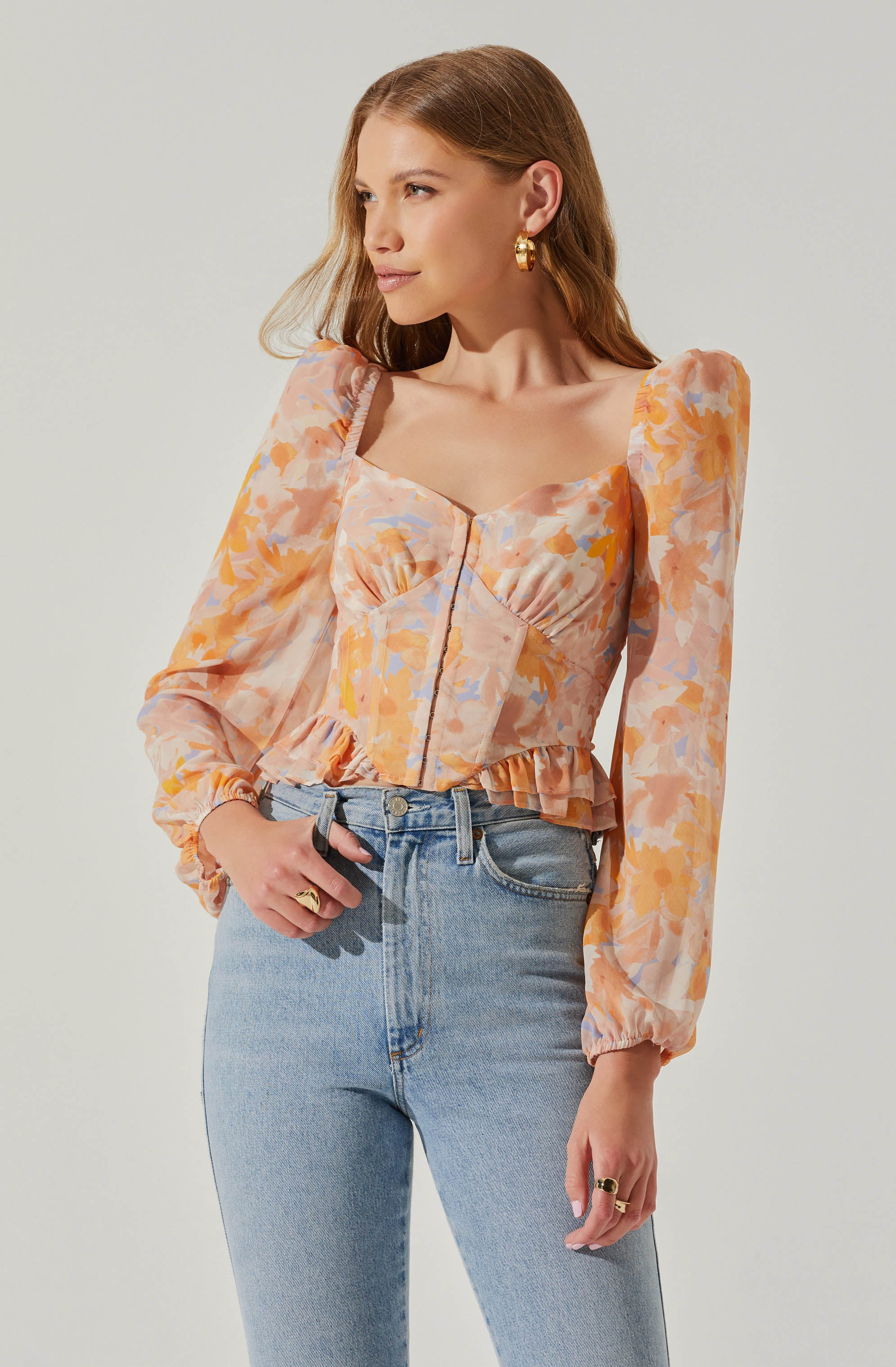 Pridget Floral Corset Puff Sleeve Top-Aljck