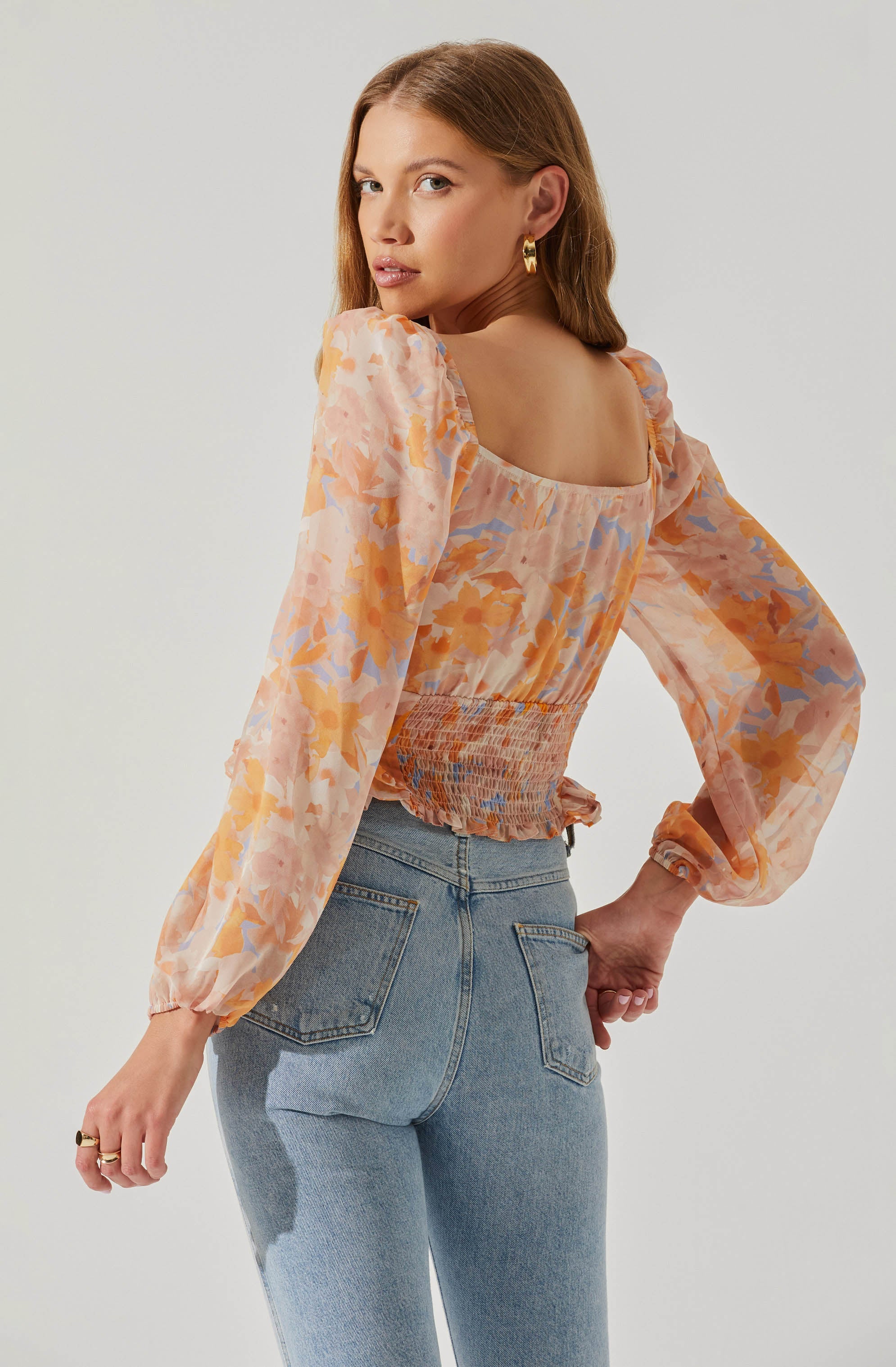 Pridget Floral Corset Puff Sleeve Top-Aljck