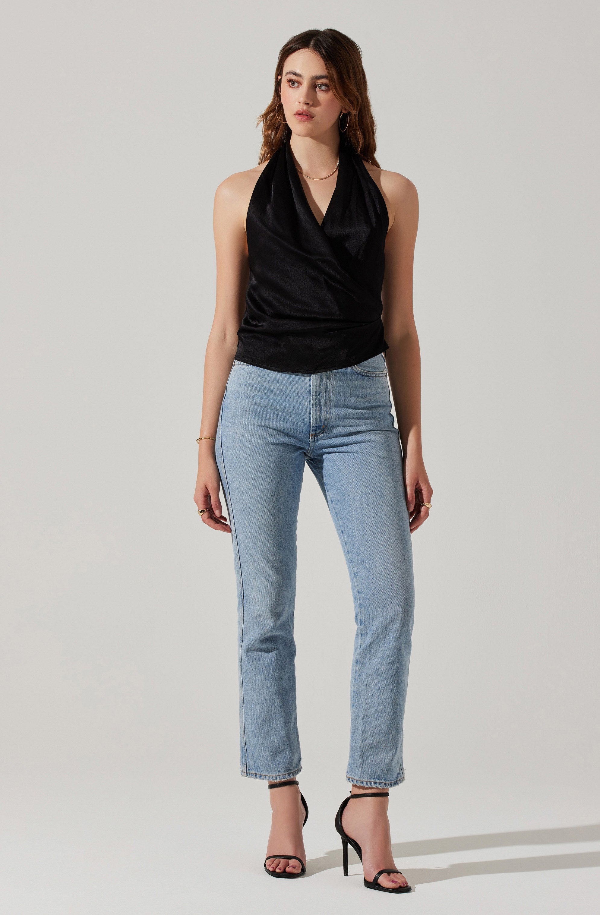 Della Satin Halter Top-Aljck