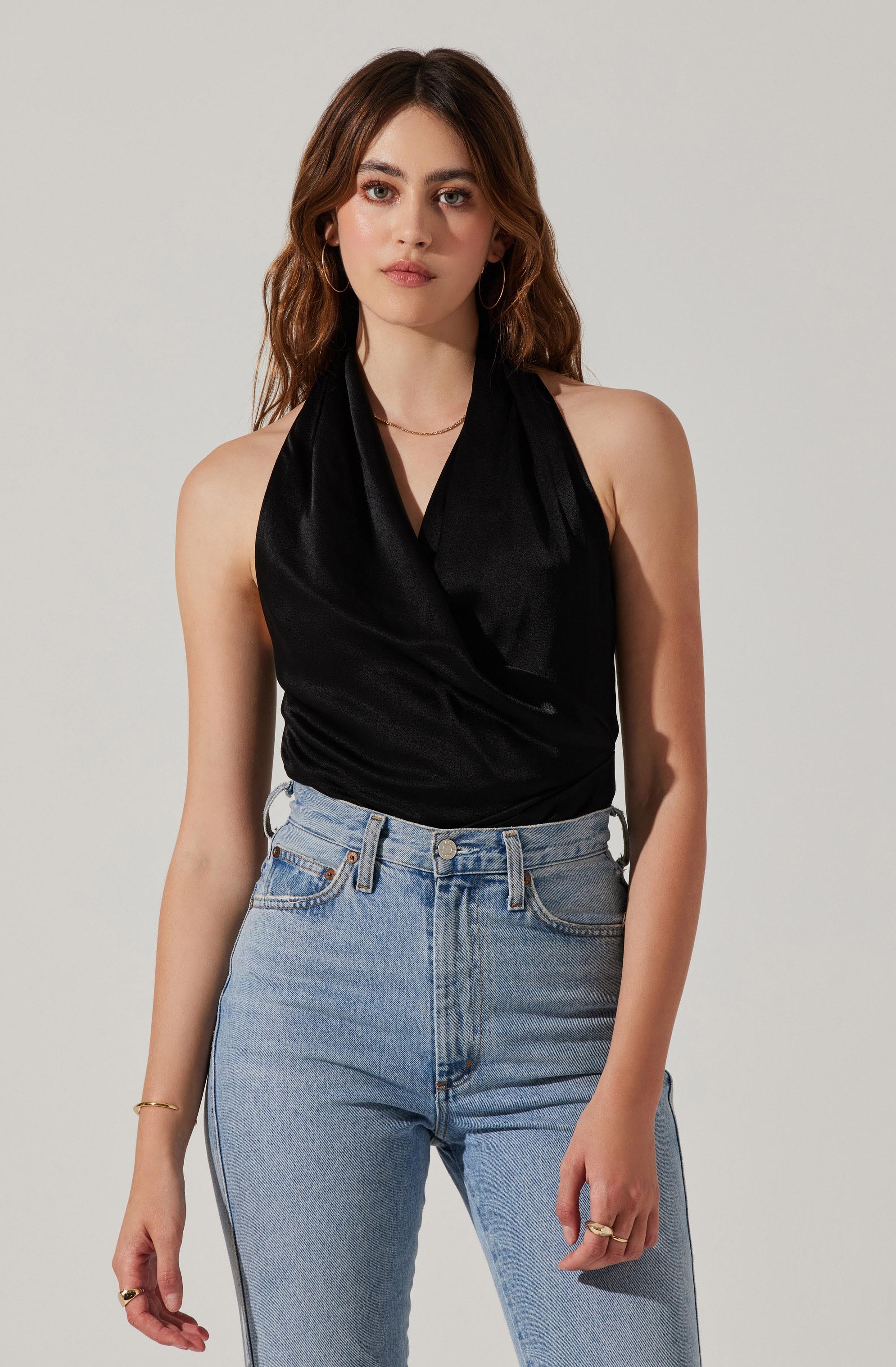 Della Satin Halter Top-Aljck