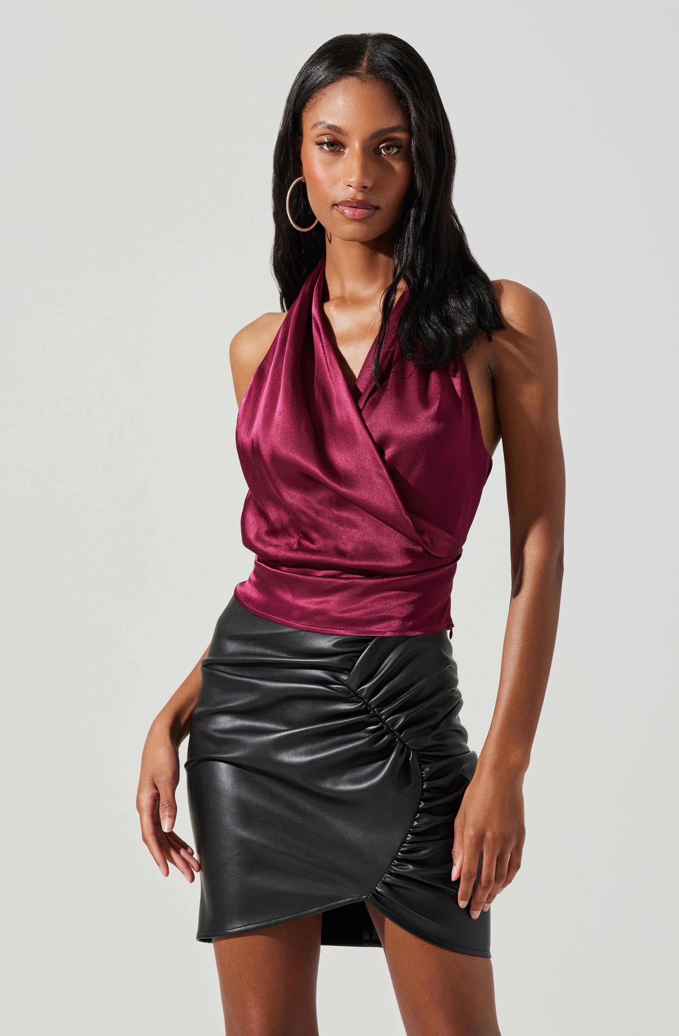 Della Satin Halter Top-Aljck