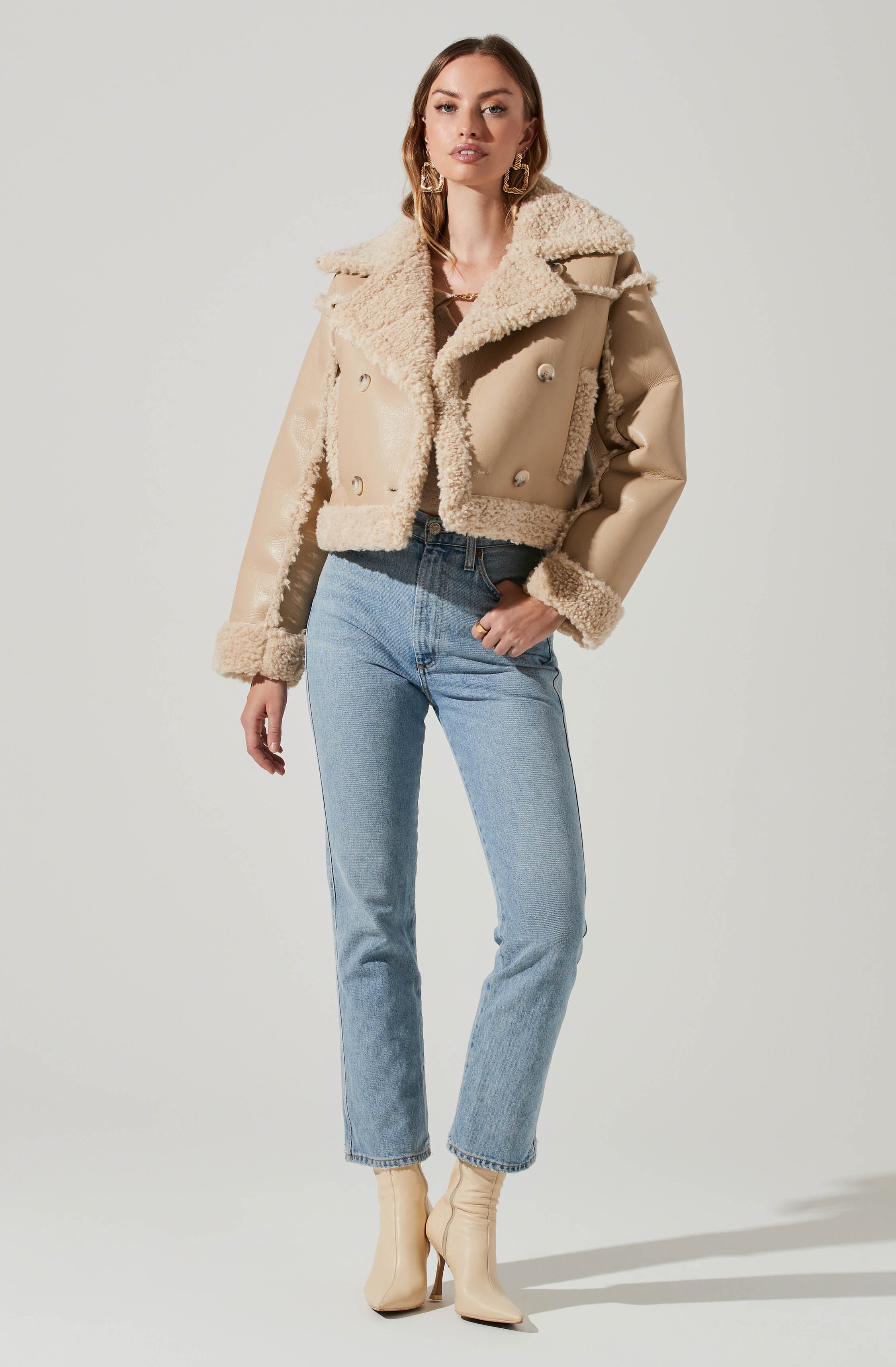 Luciana Faux Leather Shearling Jacket-Aljck