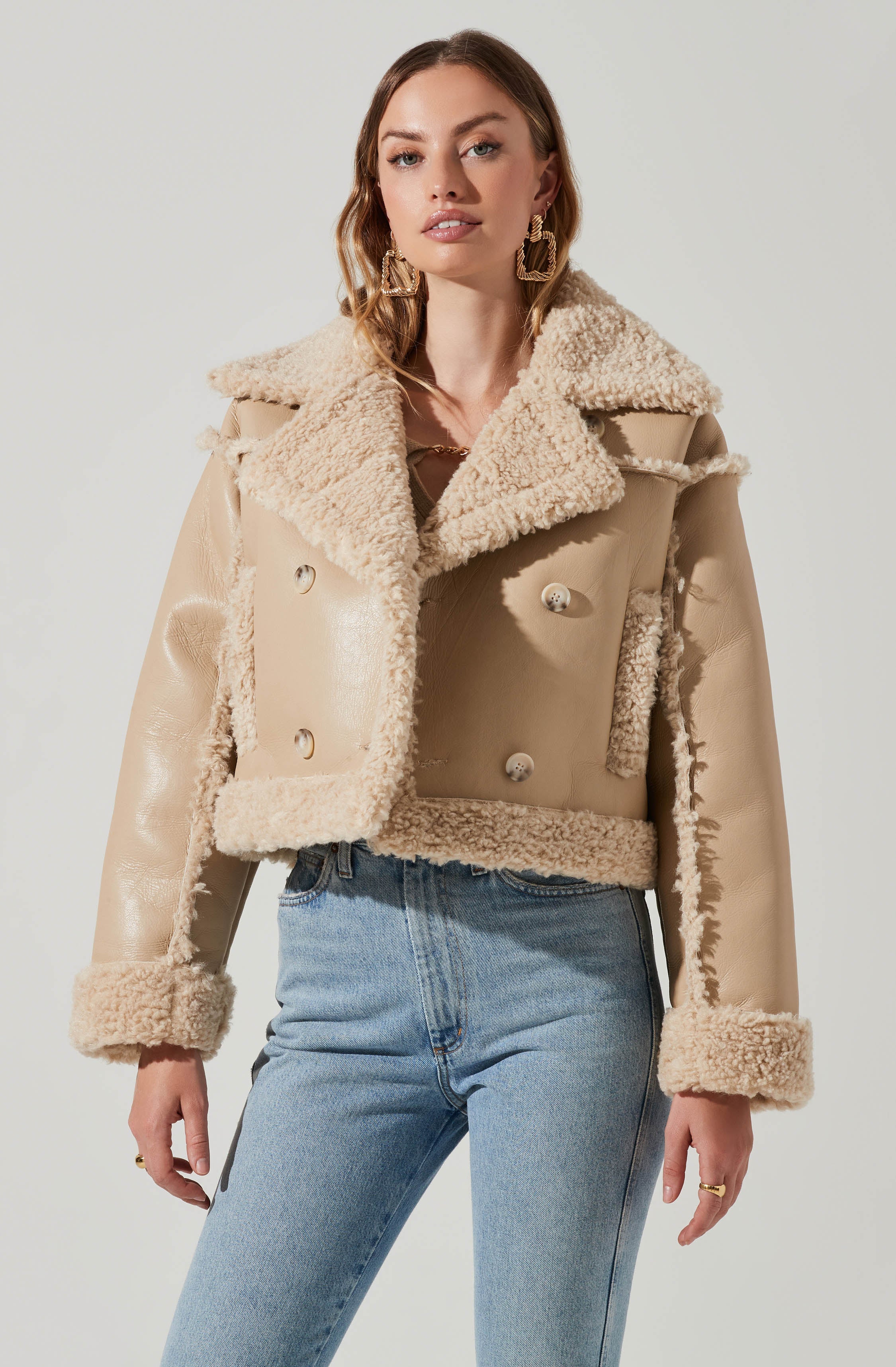 Luciana Faux Leather Shearling Jacket-Aljck