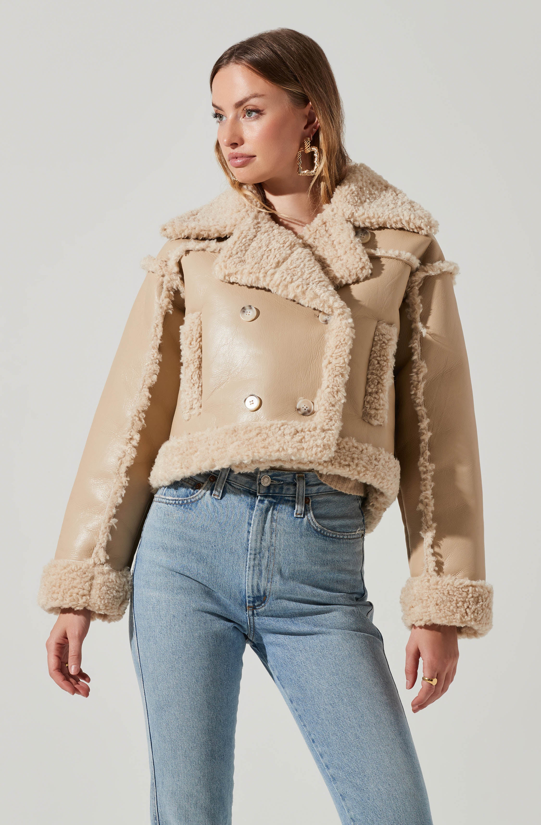 Luciana Faux Leather Shearling Jacket-Aljck