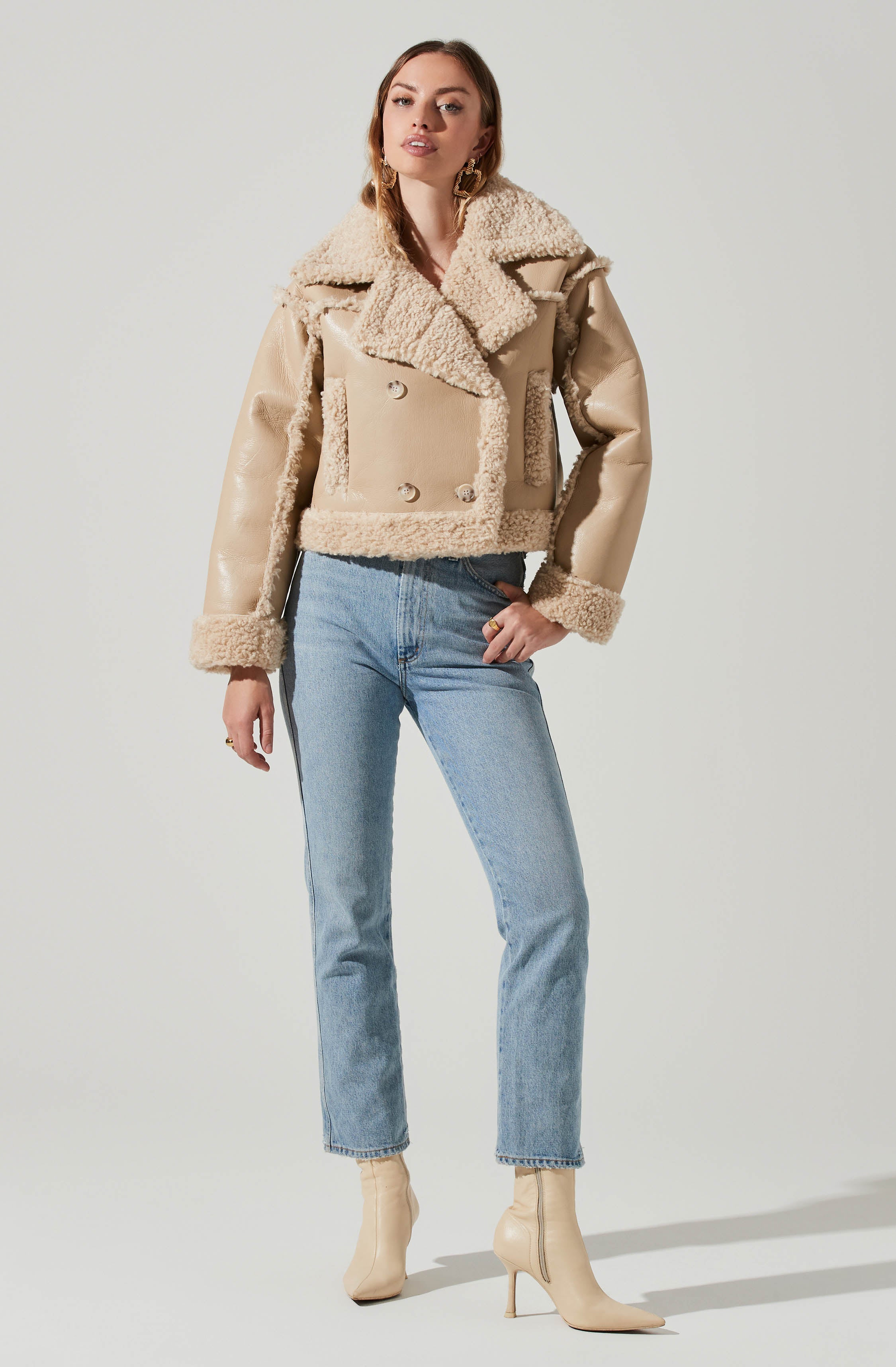 Luciana Faux Leather Shearling Jacket-Aljck