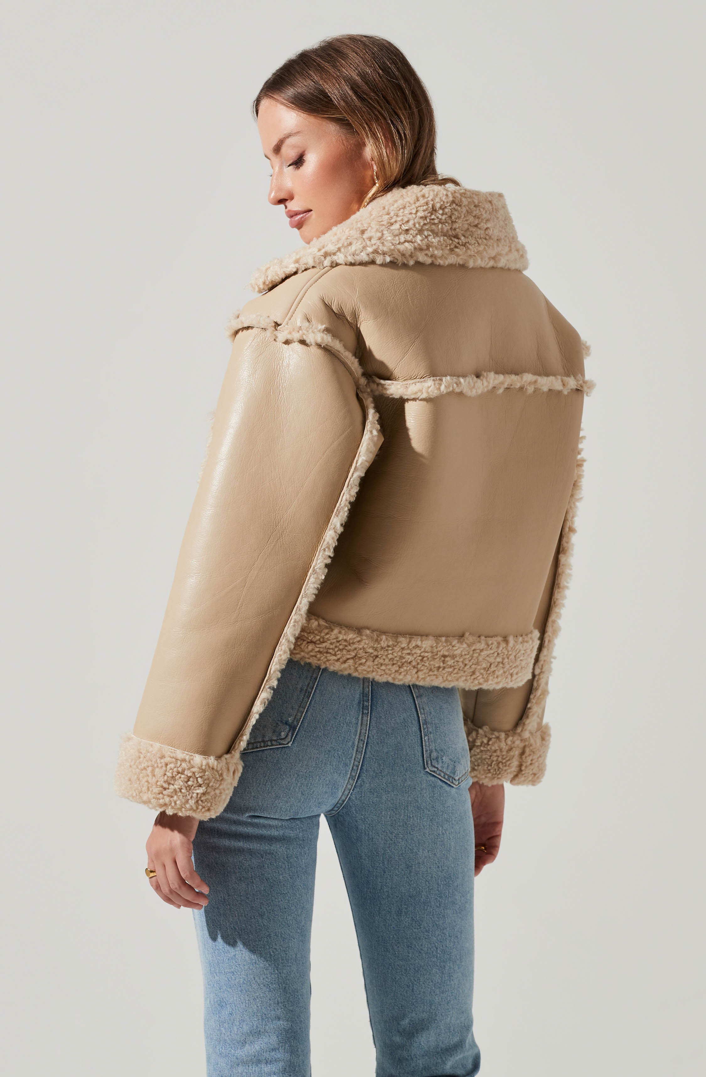Luciana Faux Leather Shearling Jacket-Aljck