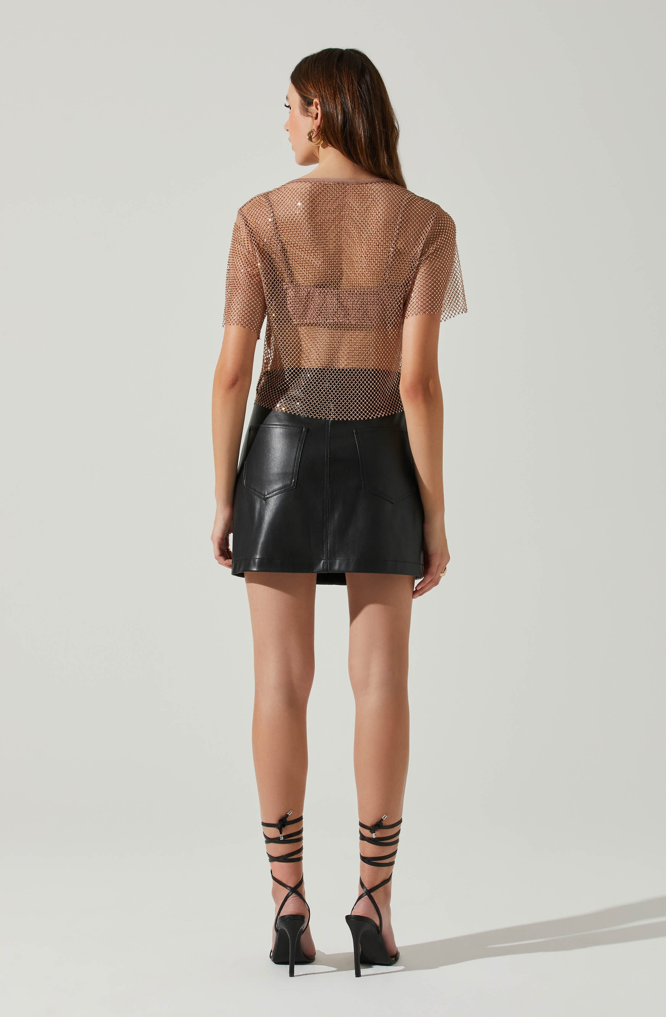 Mckay Rhinestone Mesh Short Sleeve Top-Aljck