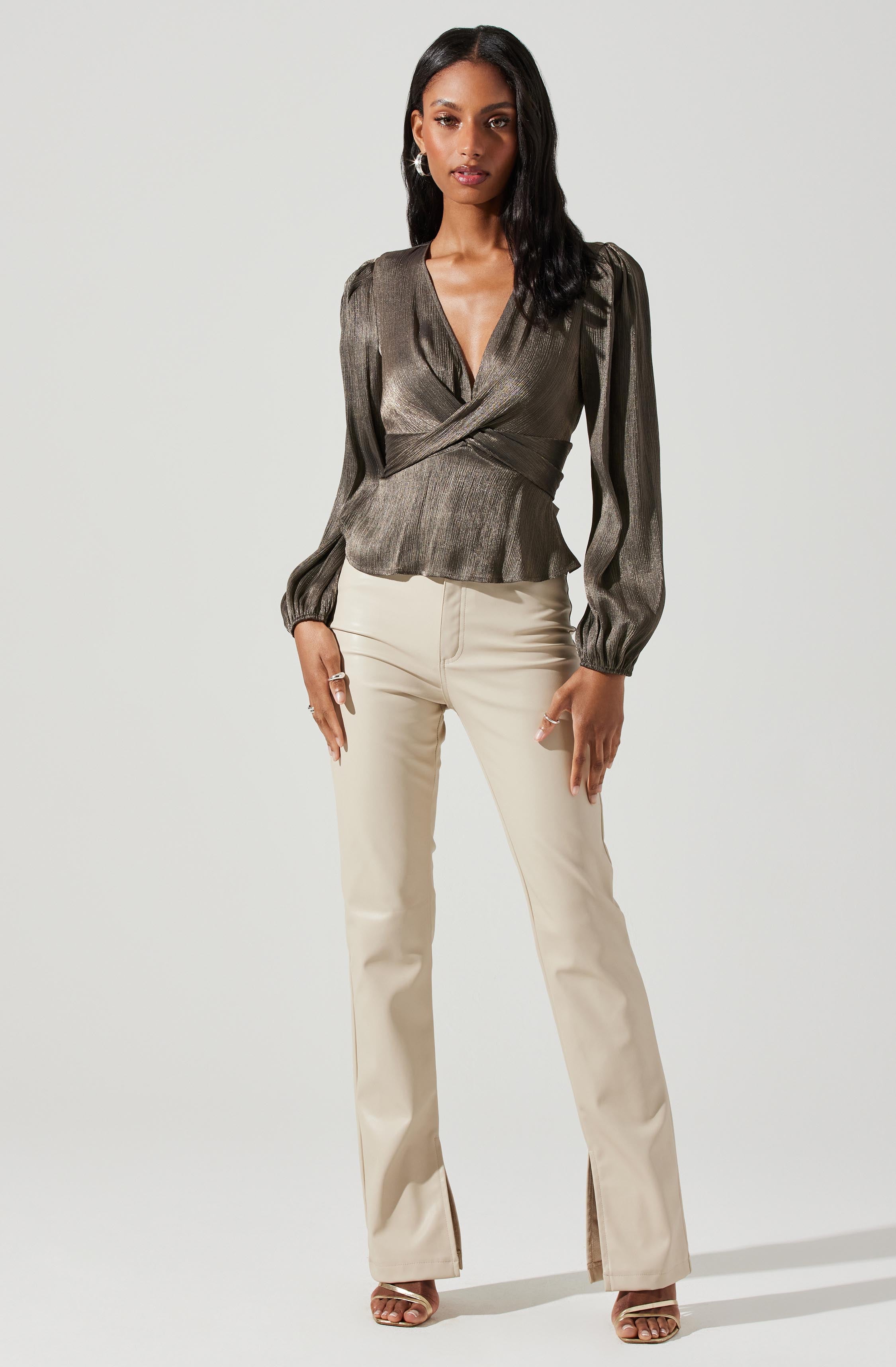 Eliana Puff Sleeve Twist Front Top-Aljck