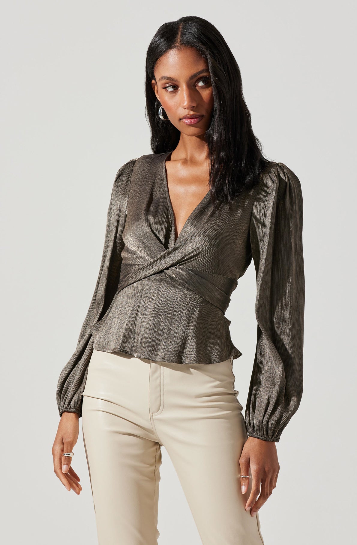 Eliana Puff Sleeve Twist Front Top-Aljck