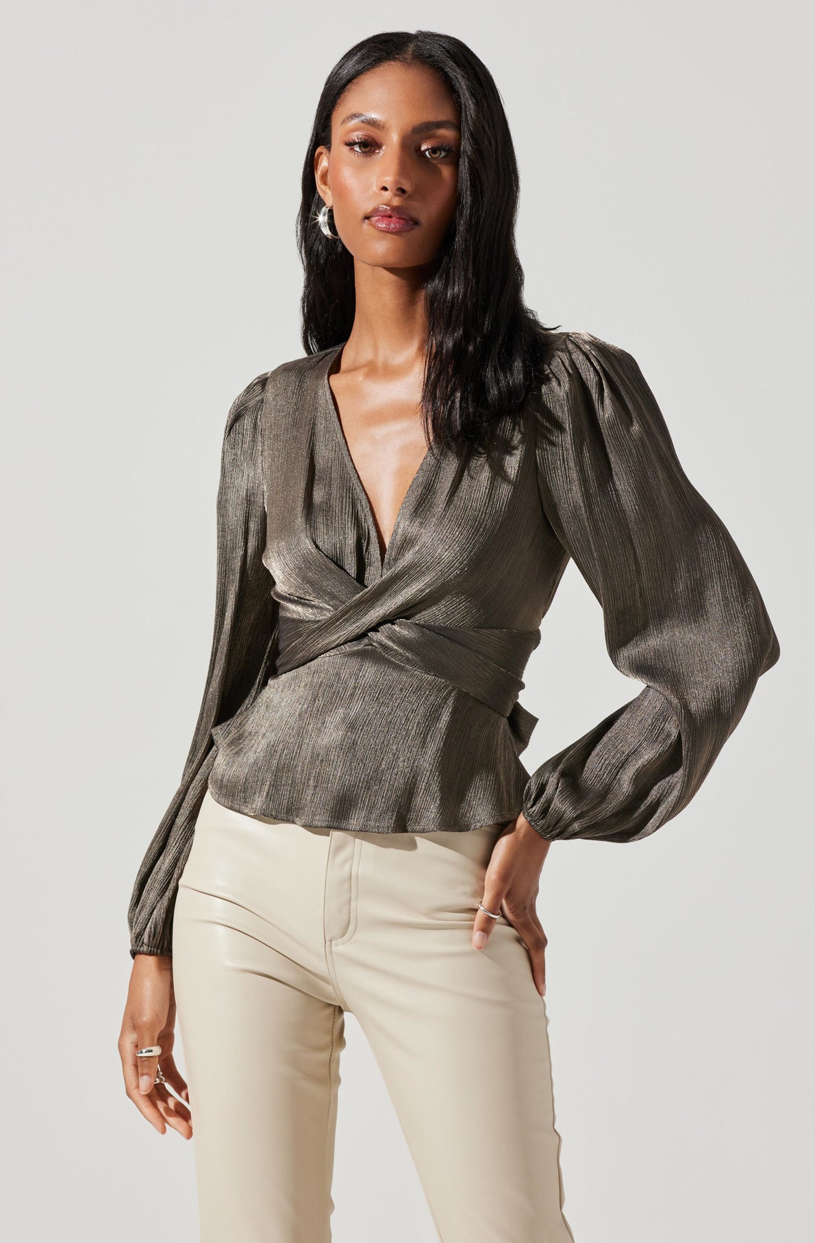 Eliana Puff Sleeve Twist Front Top-Aljck