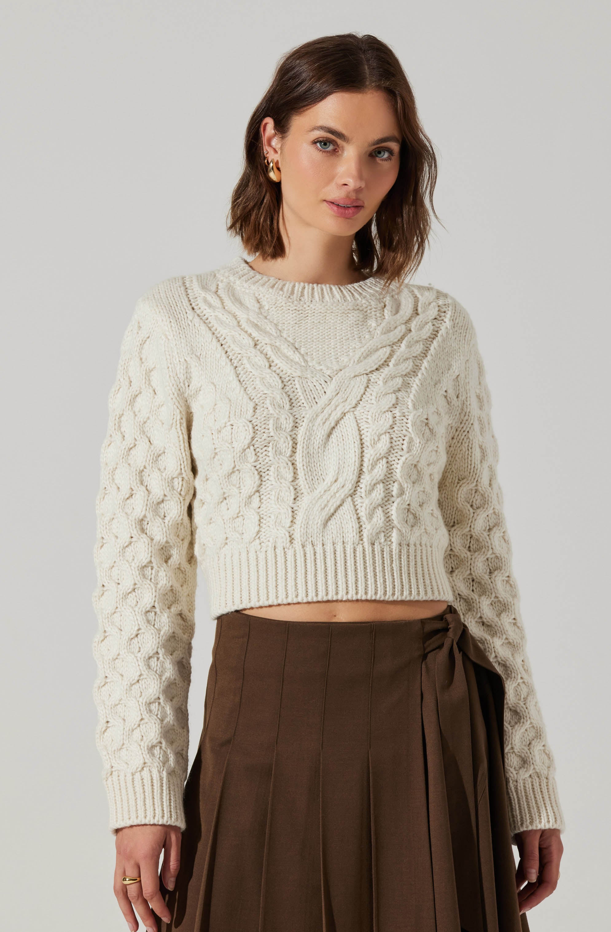 Caila Cable Knit Cropped Sweater-Aljck