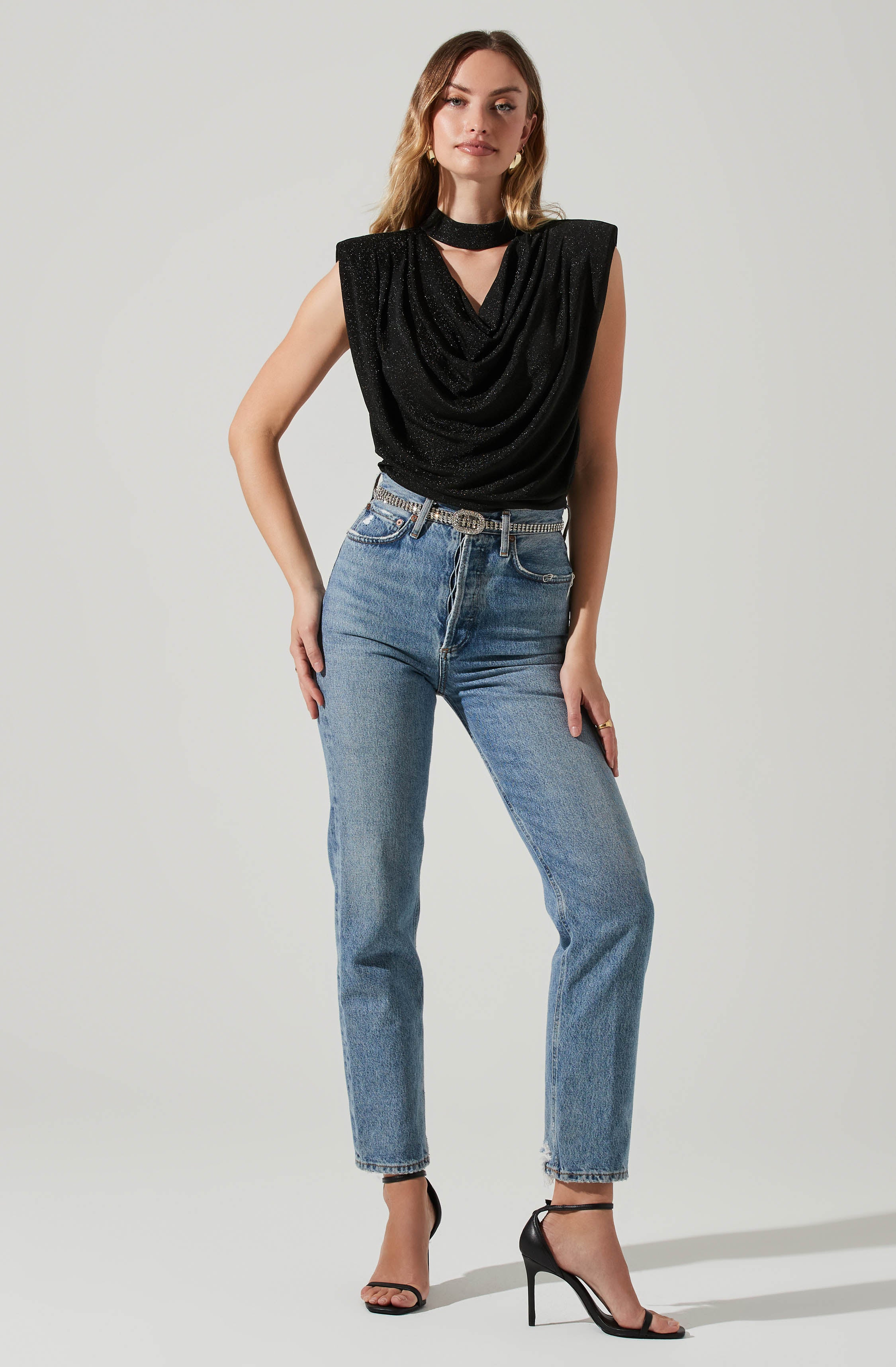 Jayda Draped Mock Neck Top-Aljck