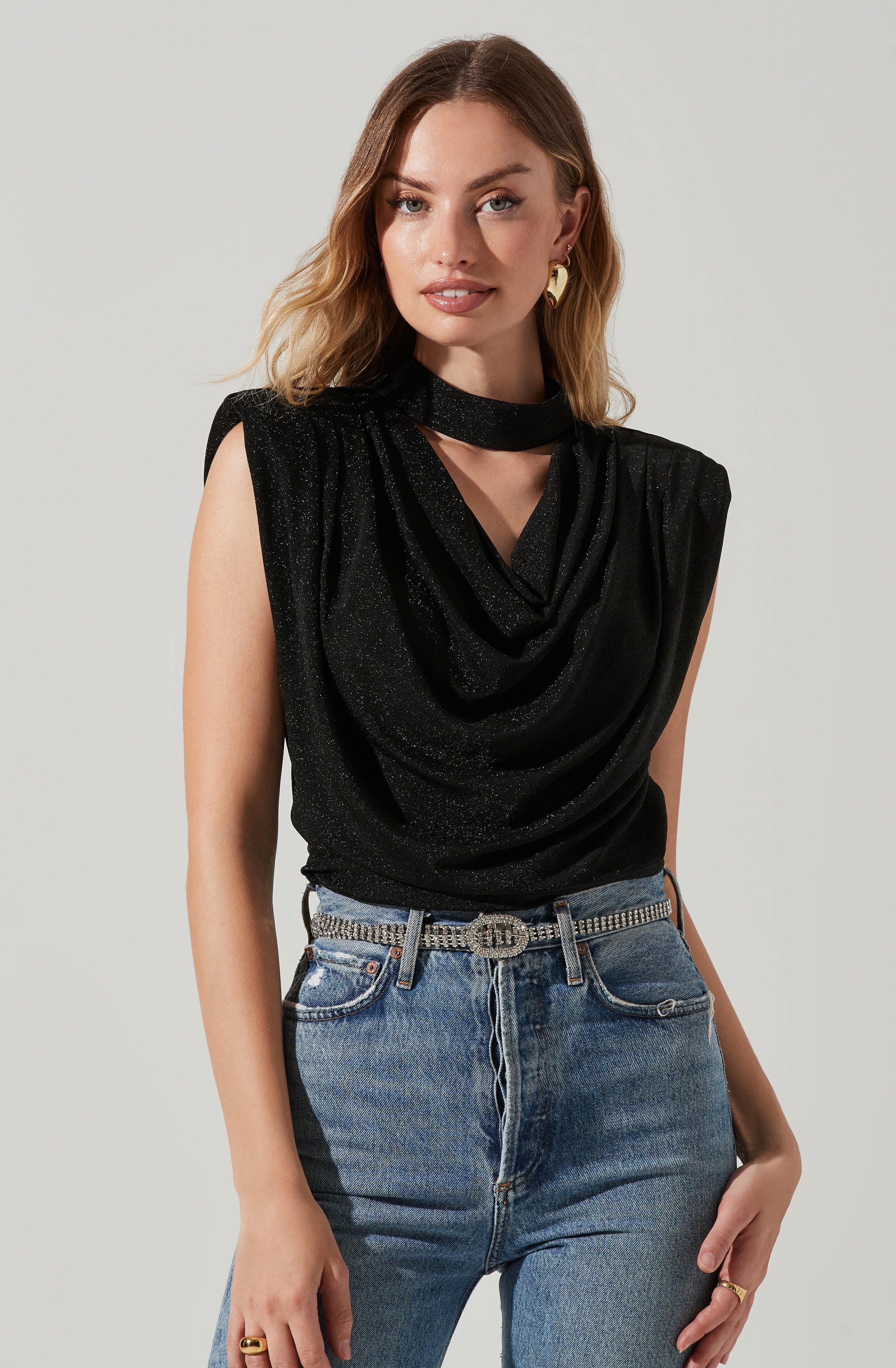 Jayda Draped Mock Neck Top-Aljck