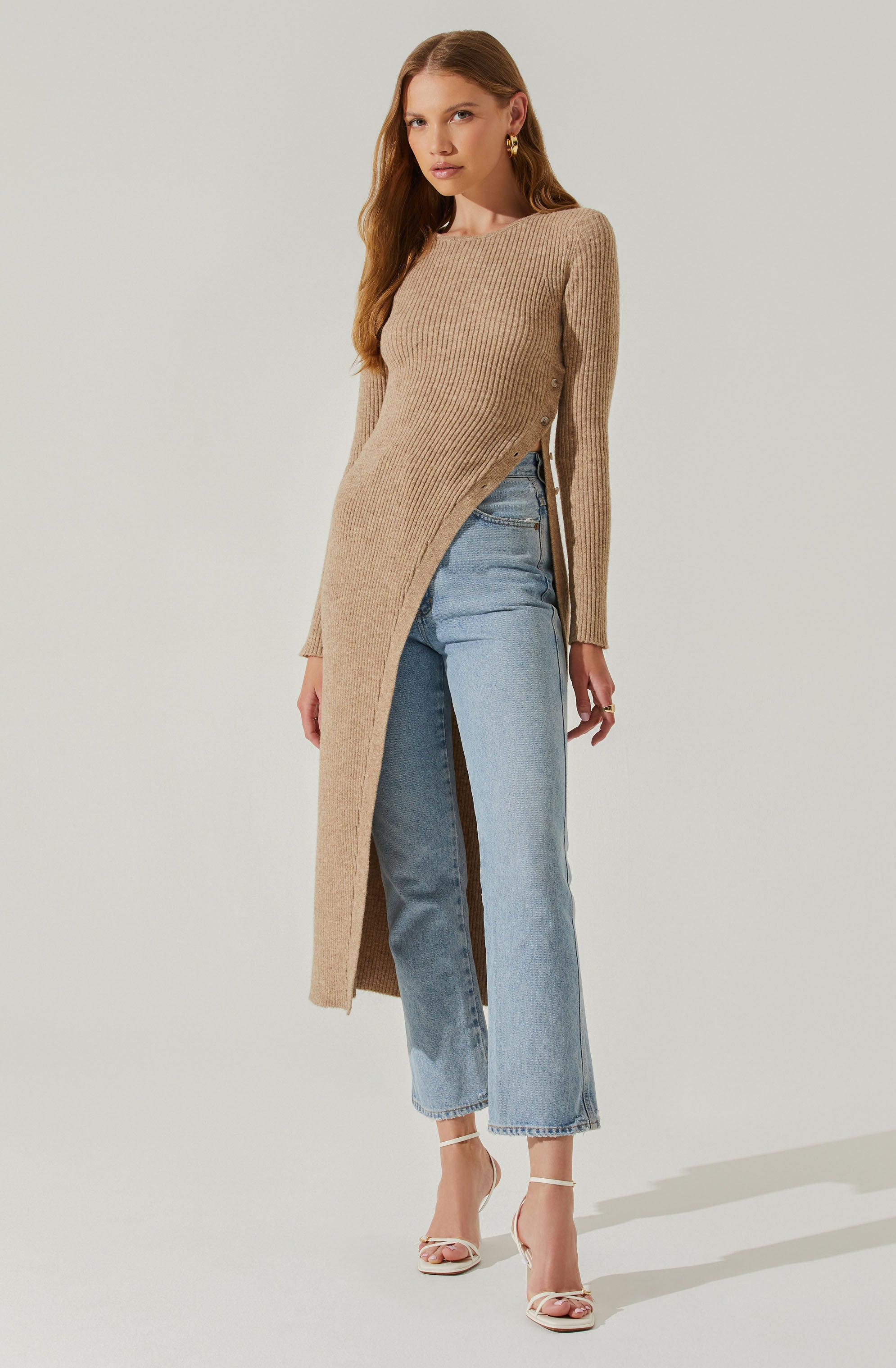 Bray Ribbed Knit Hi Slit Sweater-Aljck