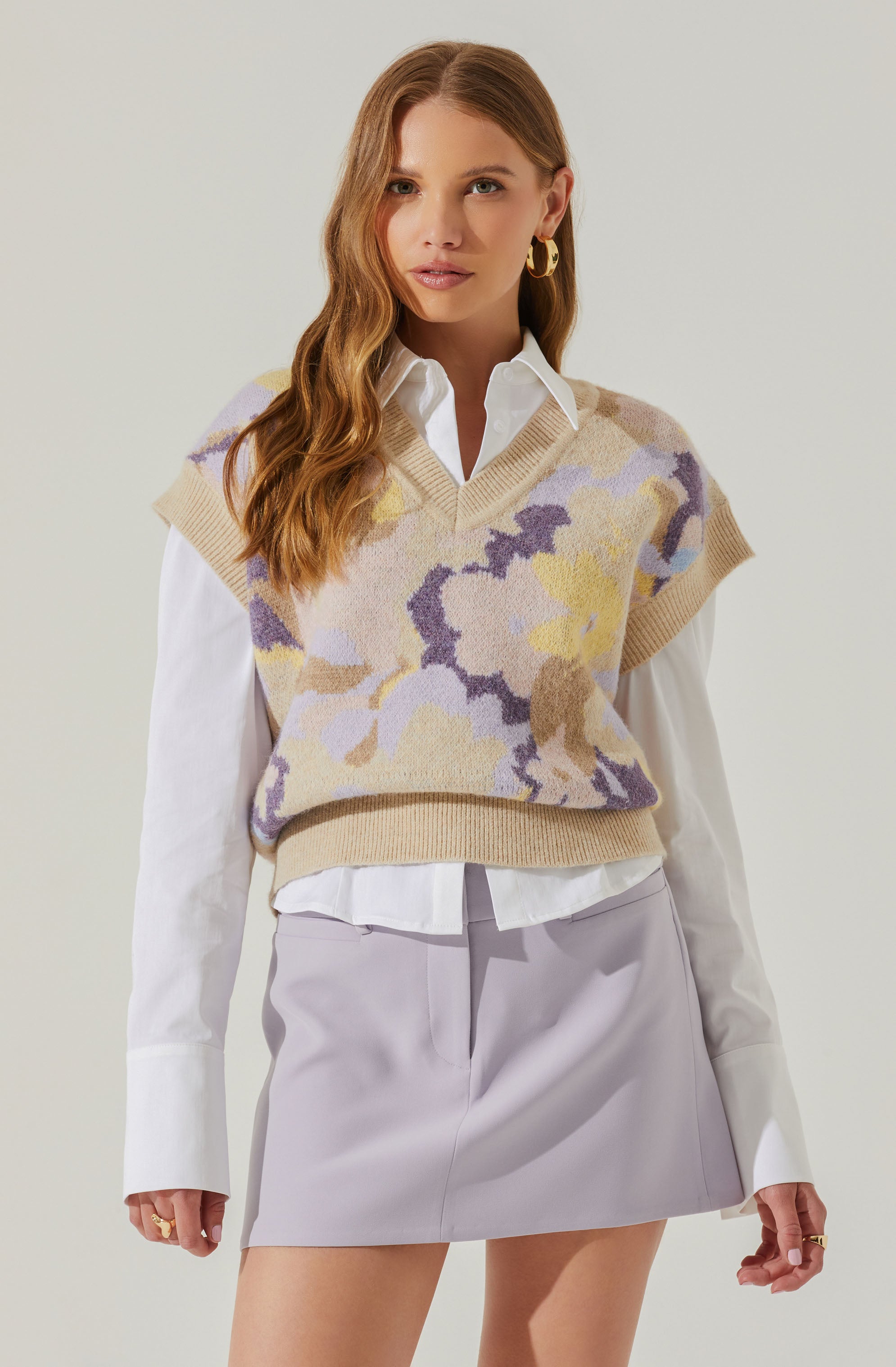 Petal Floral Oversized Sweater Vest-Aljck