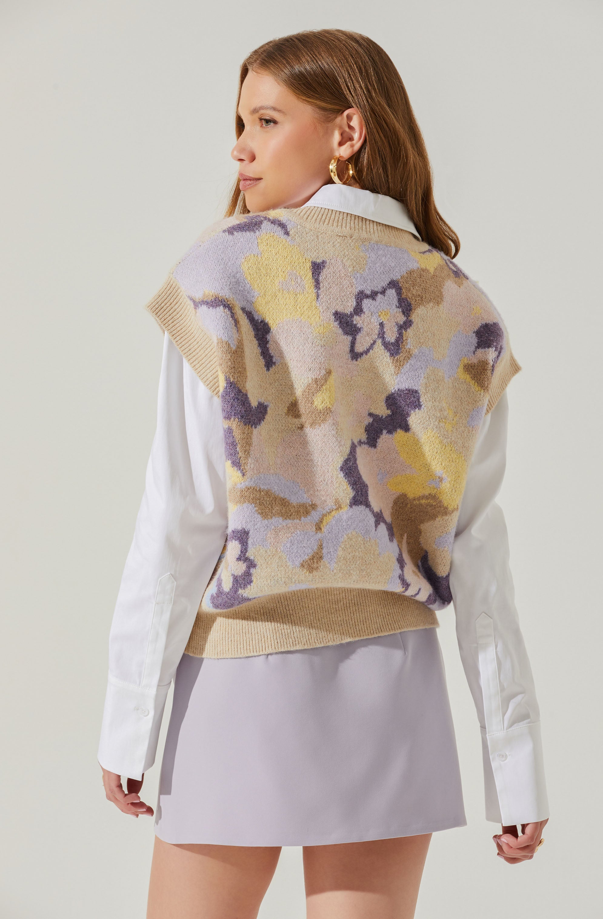 Petal Floral Oversized Sweater Vest-Aljck