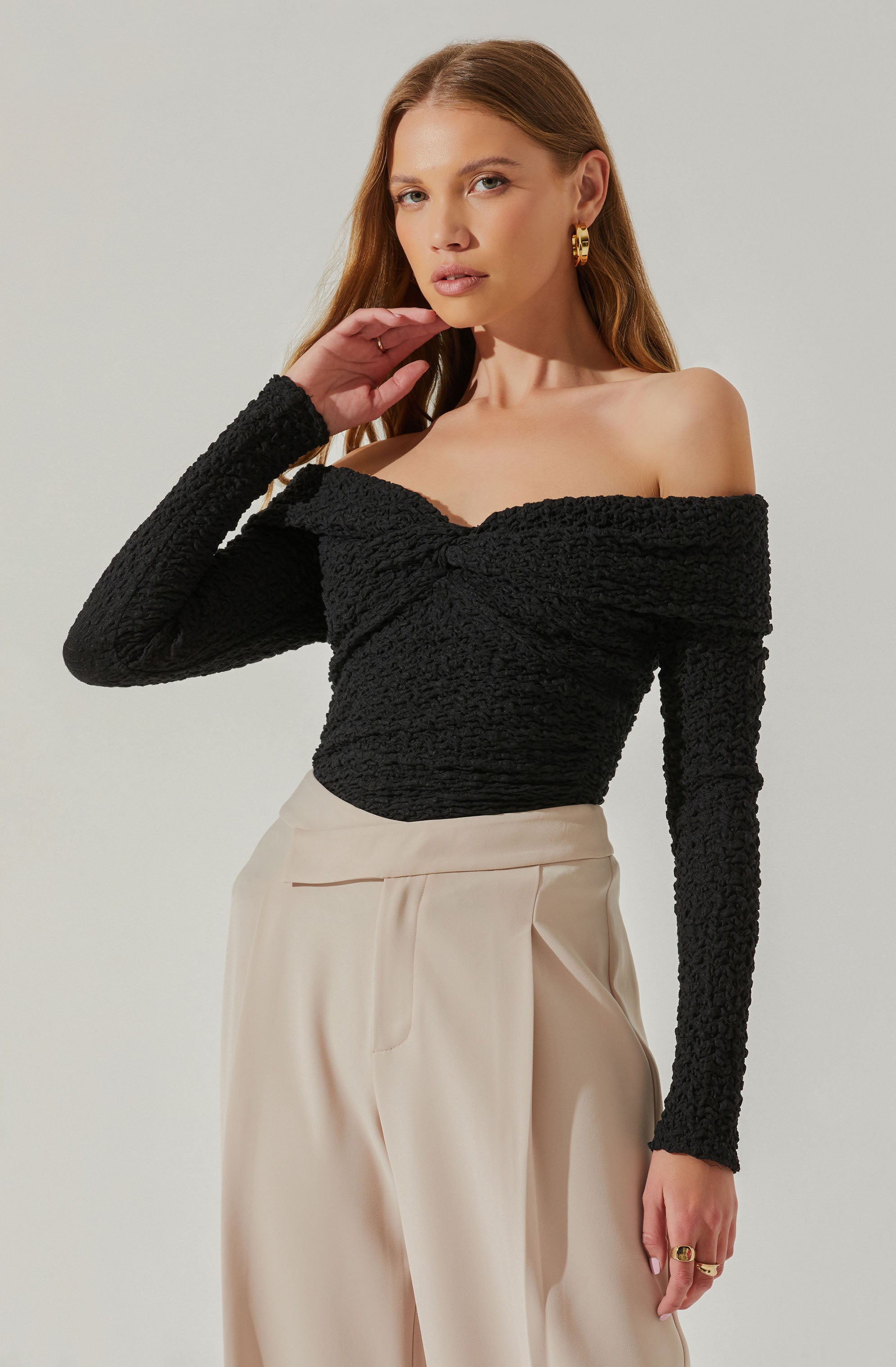 Kendy Off Shoulder Long Sleeve Top-Aljck